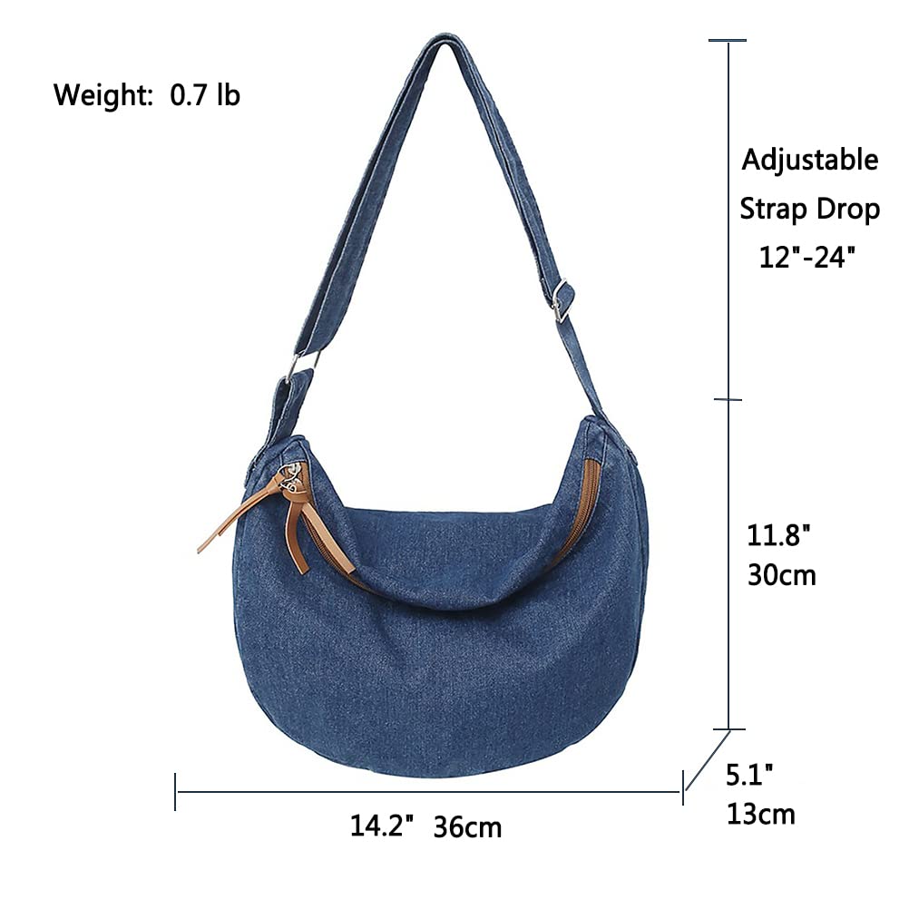 Women's Denim Crossbody Bag - Blue Jean Purse with Adjustable Strap, Canvas Tote & Crescent Shoulder Bag for Everyday Use | Perfect for Work, Travel & Casual Outings