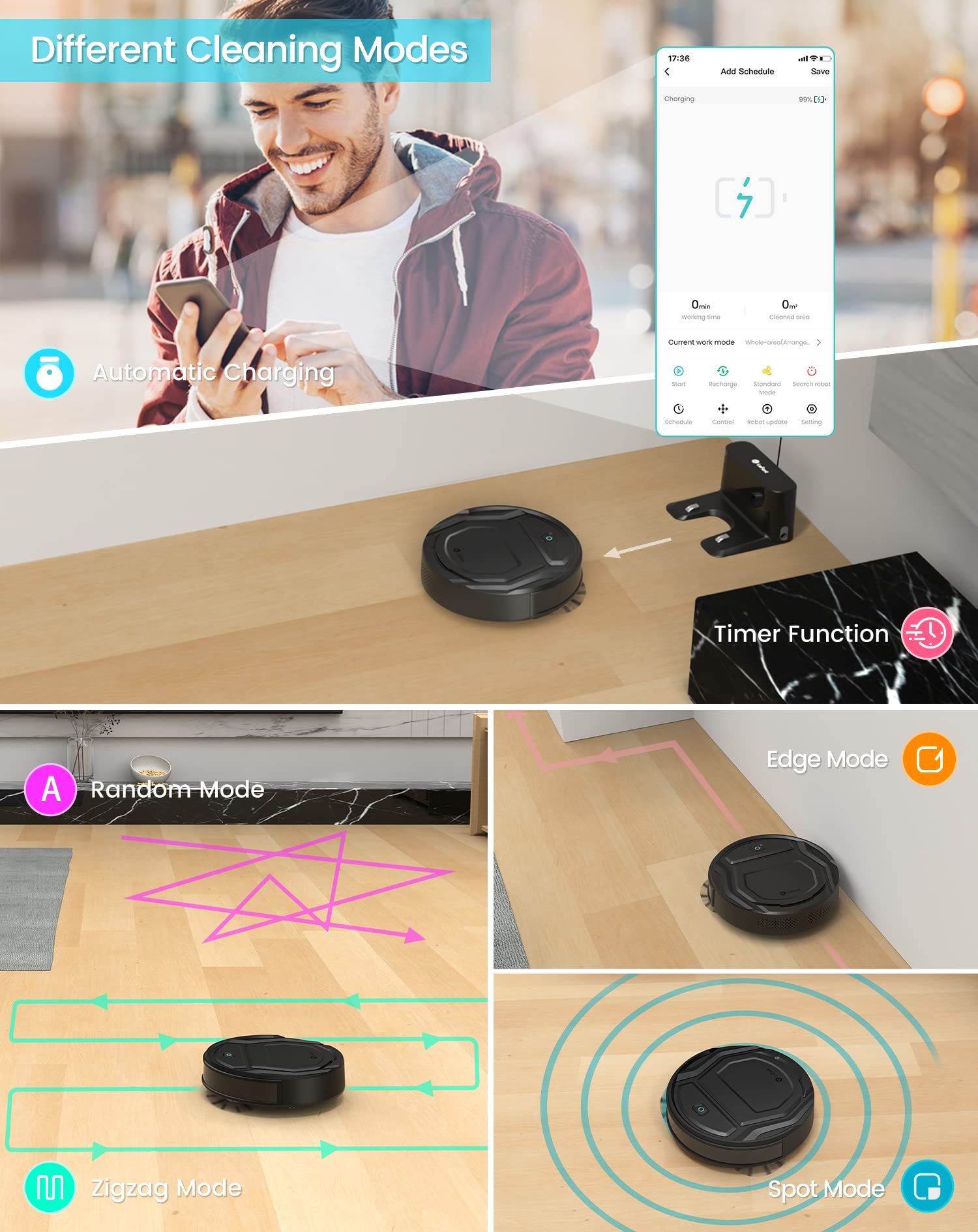 Lefant Robot Vacuum Cleaner 2200Pa Strong Suction, 120 Min Runtime, WiFi/Alexa/APP Control, Self-Charging, Slim Design for Hard Floors & Pet Hair - Perfect for Smart Home Cleaning & Daily Maintenance
