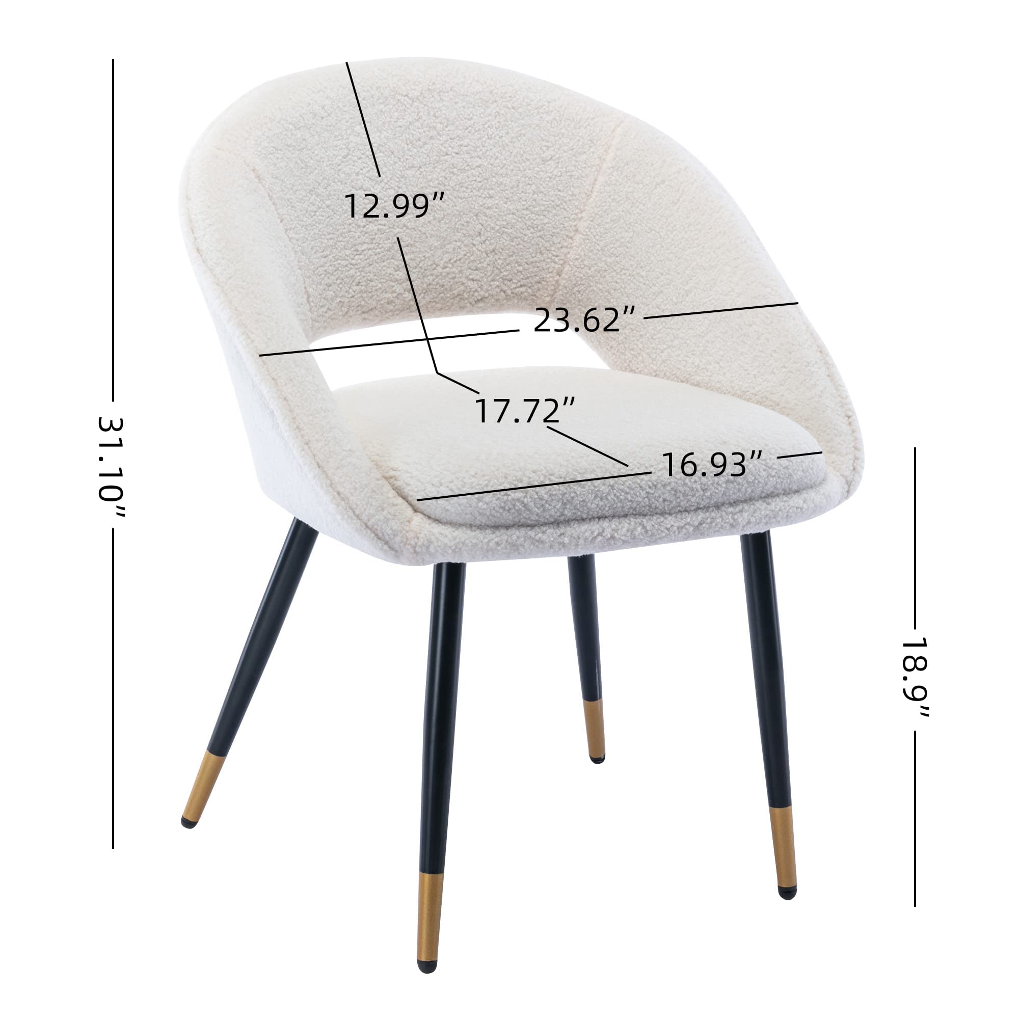 HomVent Faux Fur Makeup Vanity Chair - Modern Home Office & Dining Chair with Sturdy Metal Legs, White (Set of 2) - Perfect for Bedroom, Living Room & Beauty Station