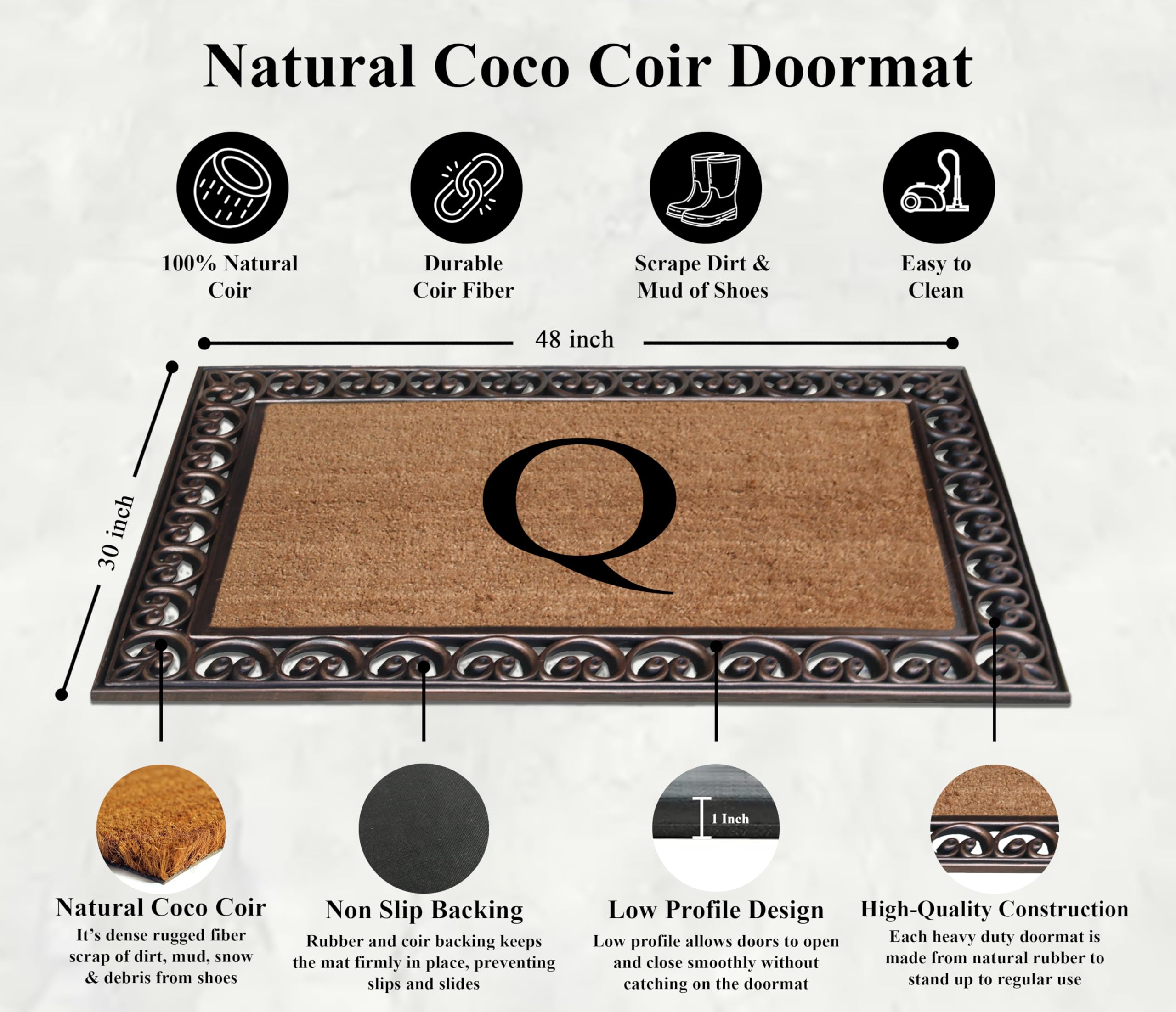 Premium Natural Coir Monogrammed Door Mat 30