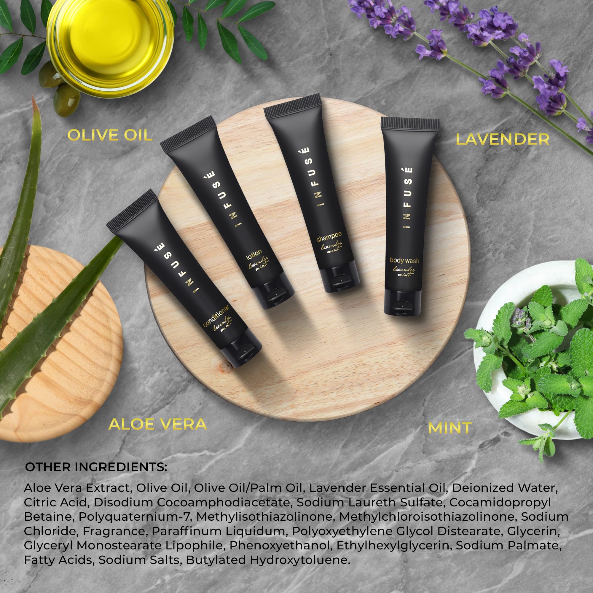 **Infused Black Soap & Toiletries Bulk Set – 80-Piece Hotel Amenities Kit (1 oz Shampoo, Conditioner, Body Wash & Lotion) – Perfect for Hotels, Vacation Rentals & Travel Essentials**