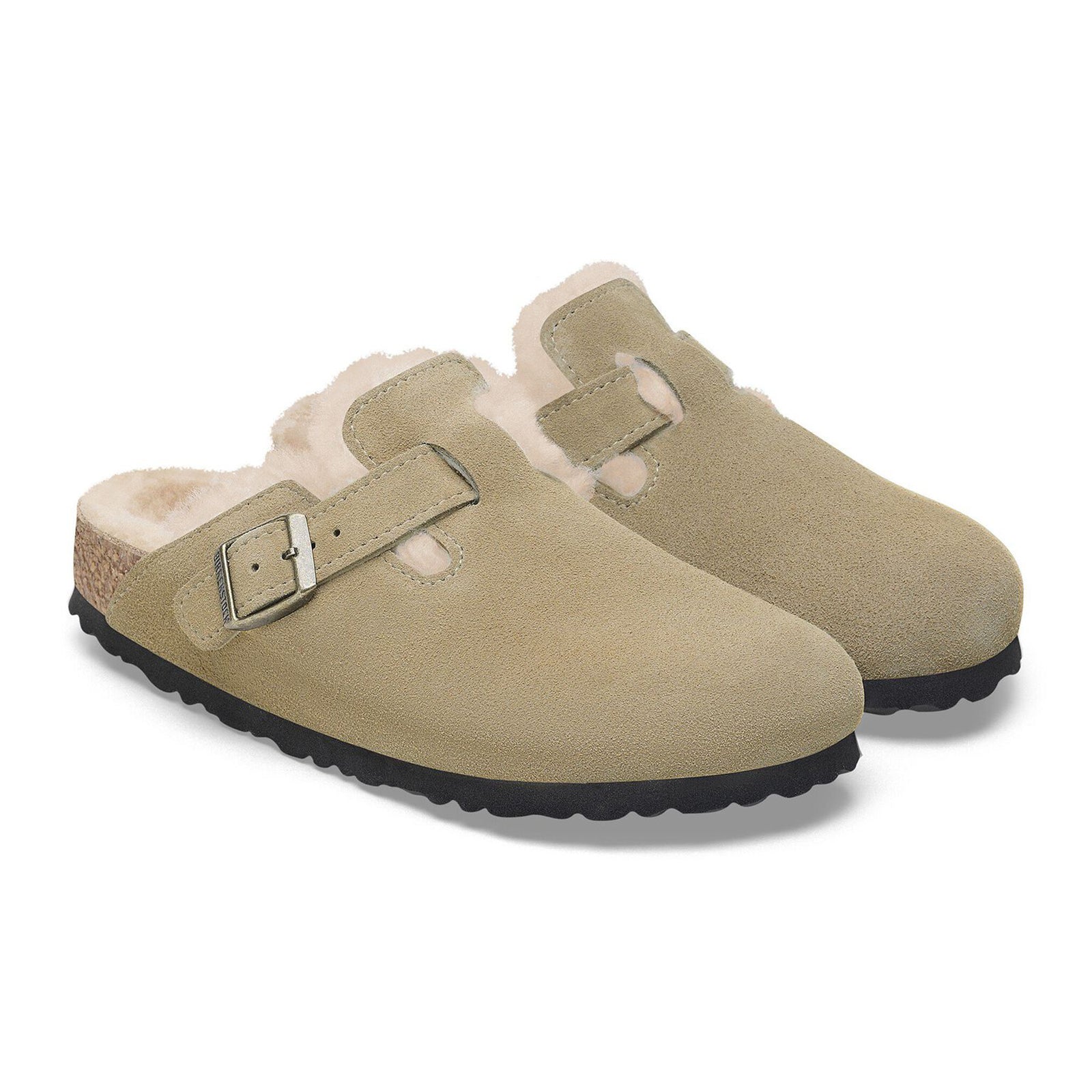 Birkenstock Boston Narrow Clog for Women - Taupe Suede & Sandcastle Shearling Comfort Shoes | Perfect for Home, Office & Casual Wear