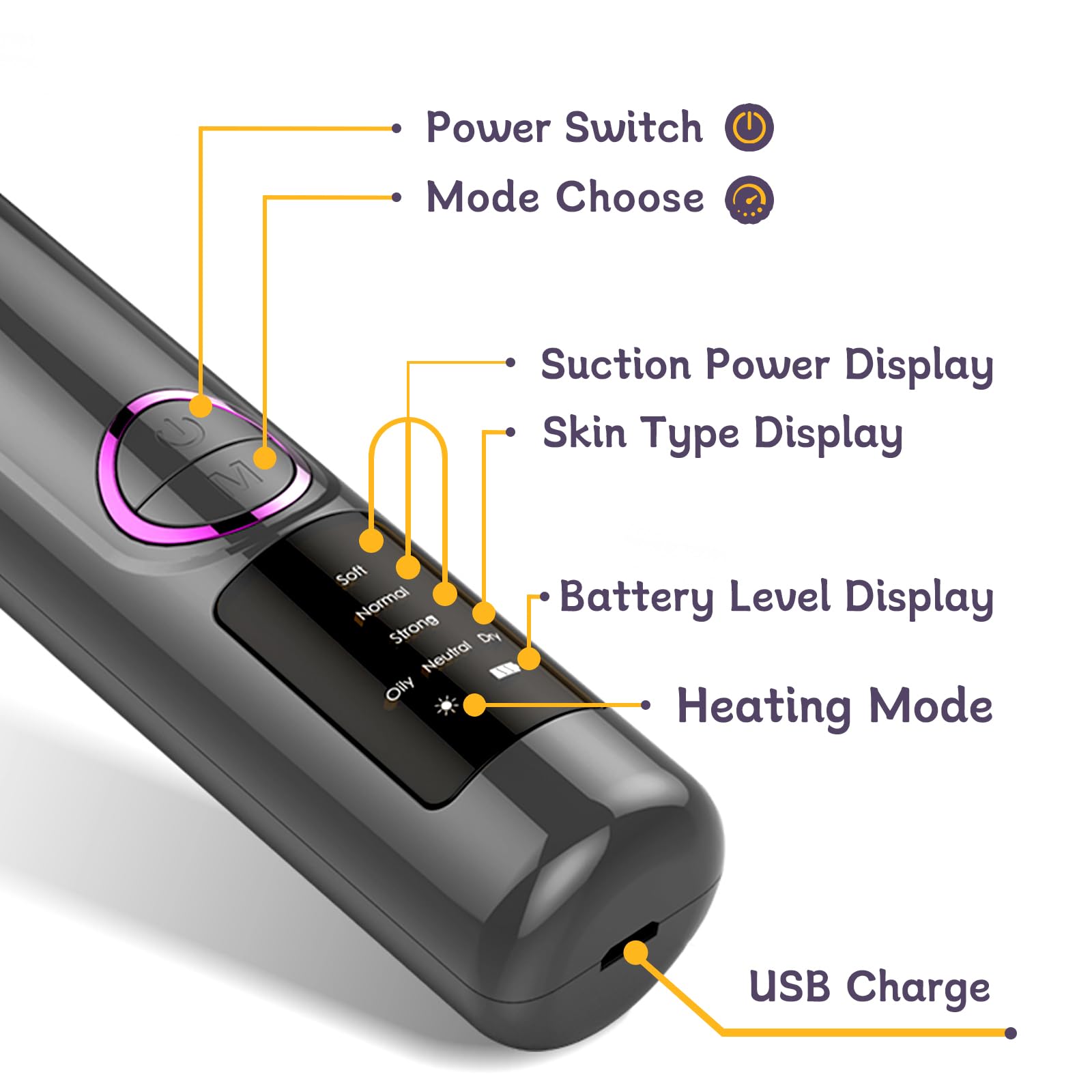 Blackhead Remover Vacuum - 2-in-1 Electric Facial Pore Cleaner with Heating Mode, 5 Attachments & 3 Suction Levels | Professional Comedone Extractor Kit for Deep Cleansing (Grey) | Perfect for At-Home Spa Days & Acne-Prone Skin Care