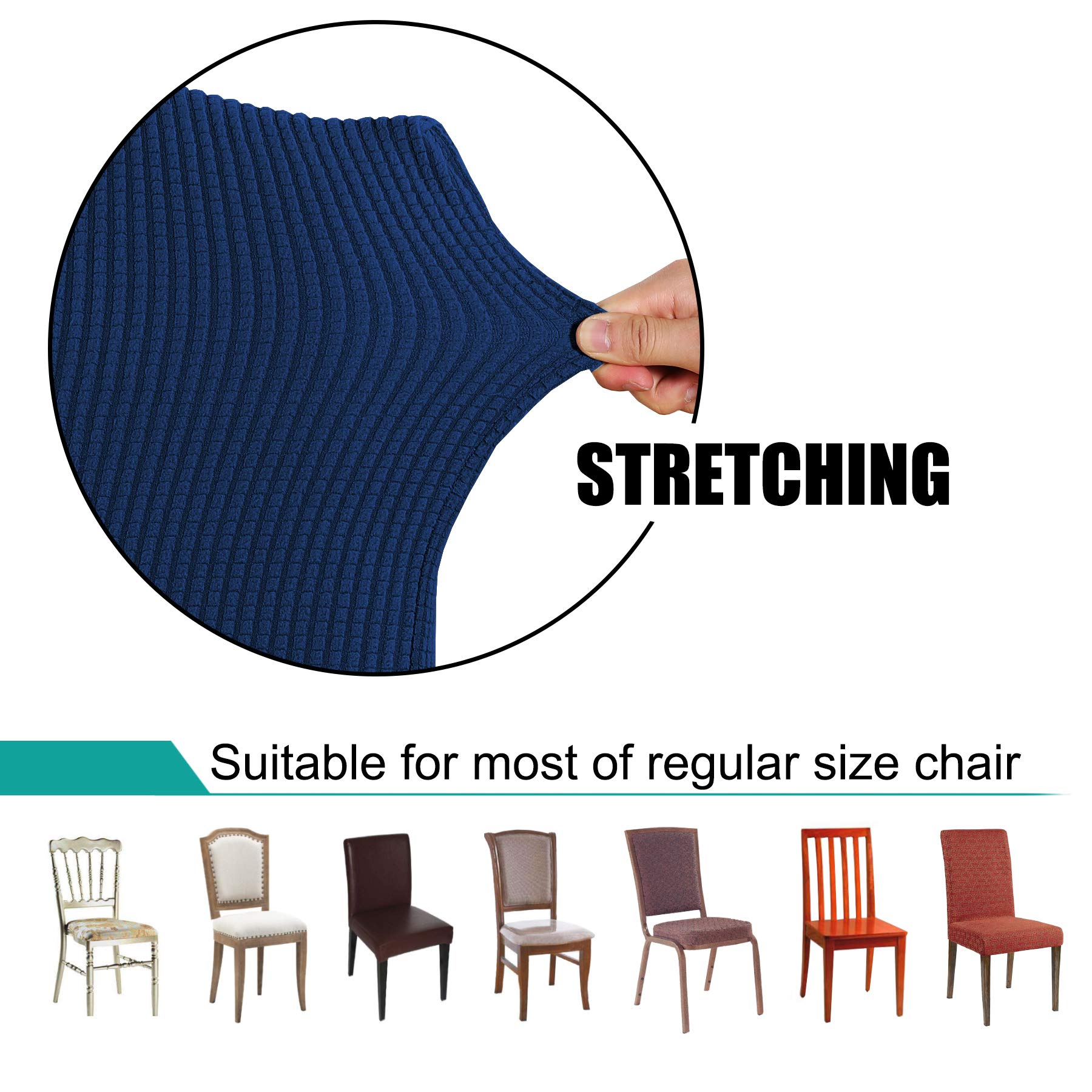 6-Pack Navy Blue Stretch Spandex Dining Chair Covers - Elastic Turquoise Slipcovers for Kitchen, Restaurant, Hotel & Wedding Ceremony - Easy to Clean & Removable Seat Covers for Home Decor