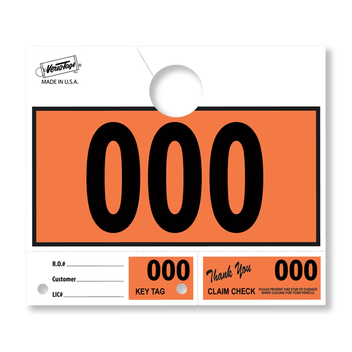 Versa-Tags 1000 Orange Car Dealer Service Hang Tags with 3-Part Key Ring (000-999) - Durable Mechanic Repair Shop Key Tags for Service Dispatch & Vehicle Tracking | Ideal for Auto Repair Shops, Dealerships & Fleet Management