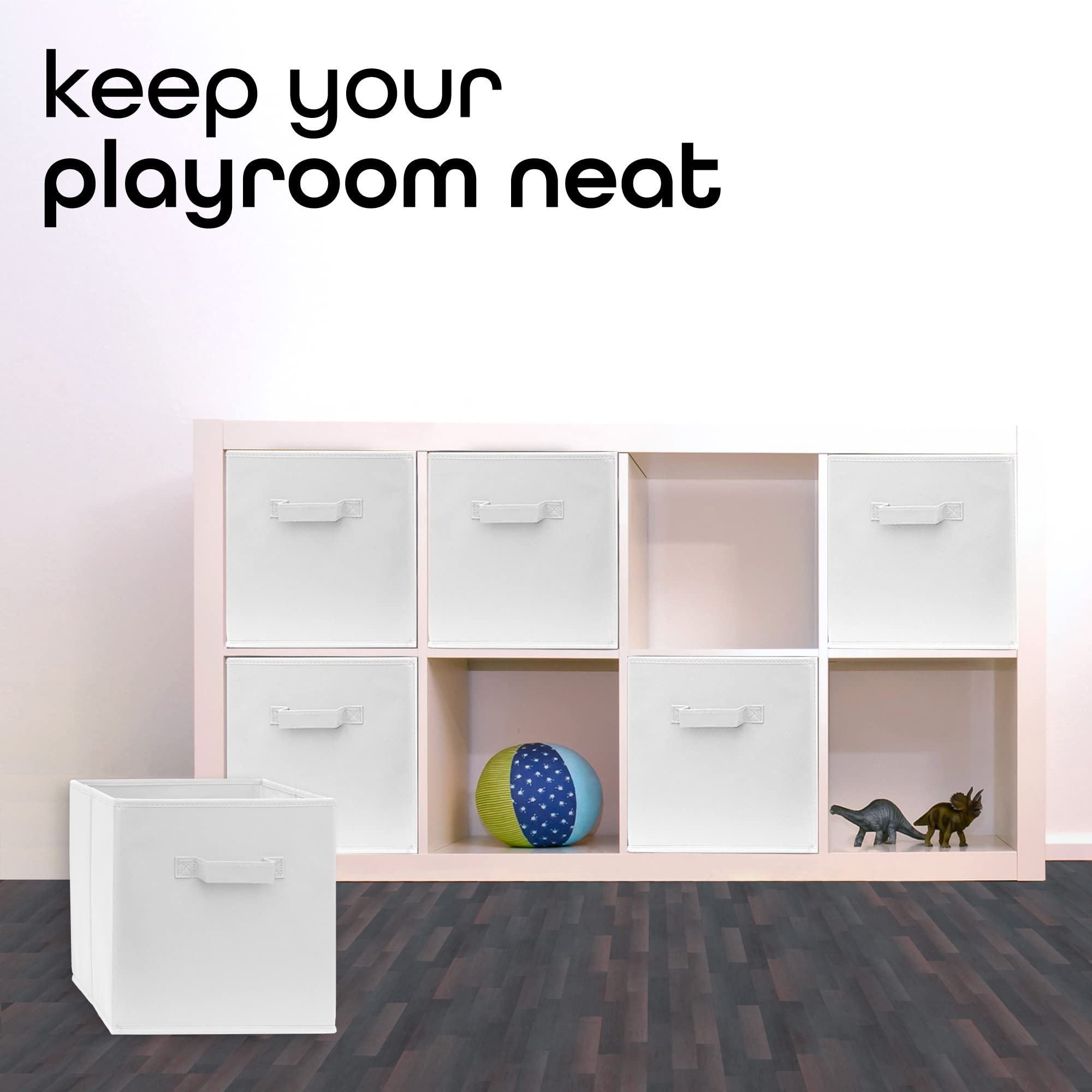 Pomatree 13x13x13 Inch Storage Cubes - 4 Pack Large Sturdy Fabric Bins with Dual Handles | Foldable Cube Organizer for Closet, Bedroom, Nursery & Playroom | Perfect for Clothes, Toys & Home Organization (White)