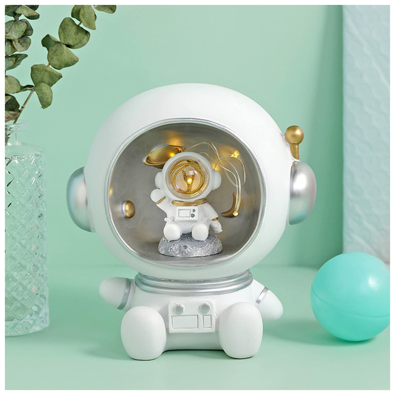 Xiaopangtech Astronaut Piggy Bank with LED Night Light - Resin Decorative Money Box, Cute Character Model for Nordic Home Decor - Perfect for Living Room, Bedroom & Desk Decoration (Day-mask Size) | Ideal Gift for Adults & Space Lovers, Great for Saving Coins & Creating Cozy Atmosphere