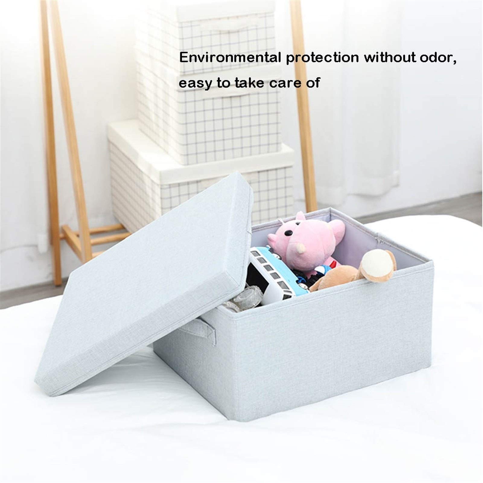 Foldable Fabric Storage Bins with Lids & Handles - 4-Pack Gray Rectangle Organizer Boxes for Closet, Shelf, Home & Office Organization - Perfect for Bedroom, Kids' Room, and Laundry Storage