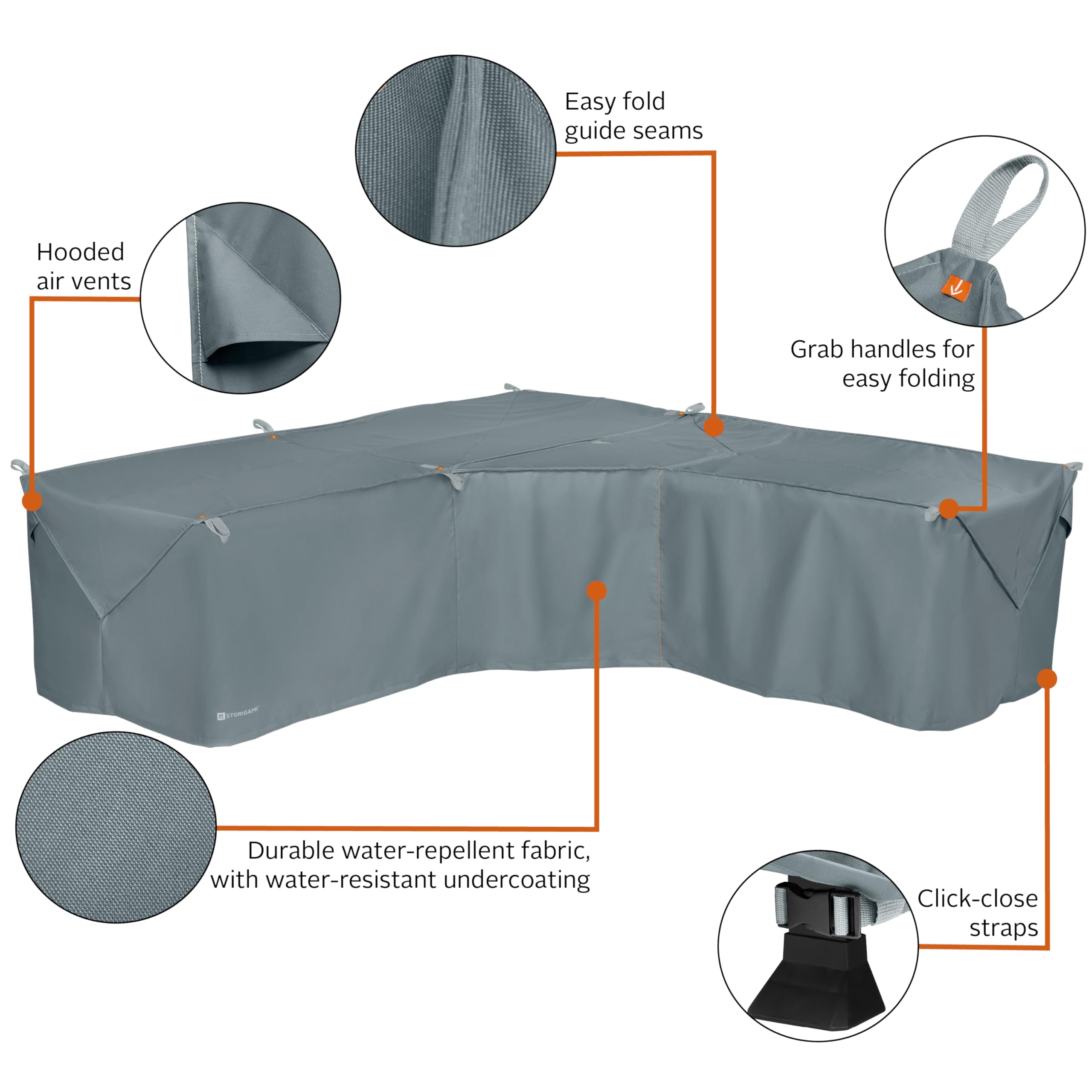 Storigami Water-Resistant 100 Inch V-Shaped Patio Sectional Cover - Easy Fold Lounge Set Protection in Monument Grey | Outdoor Furniture Cover for Sofas, Chairs & Sectionals | Weatherproof & UV Resistant for All Seasons