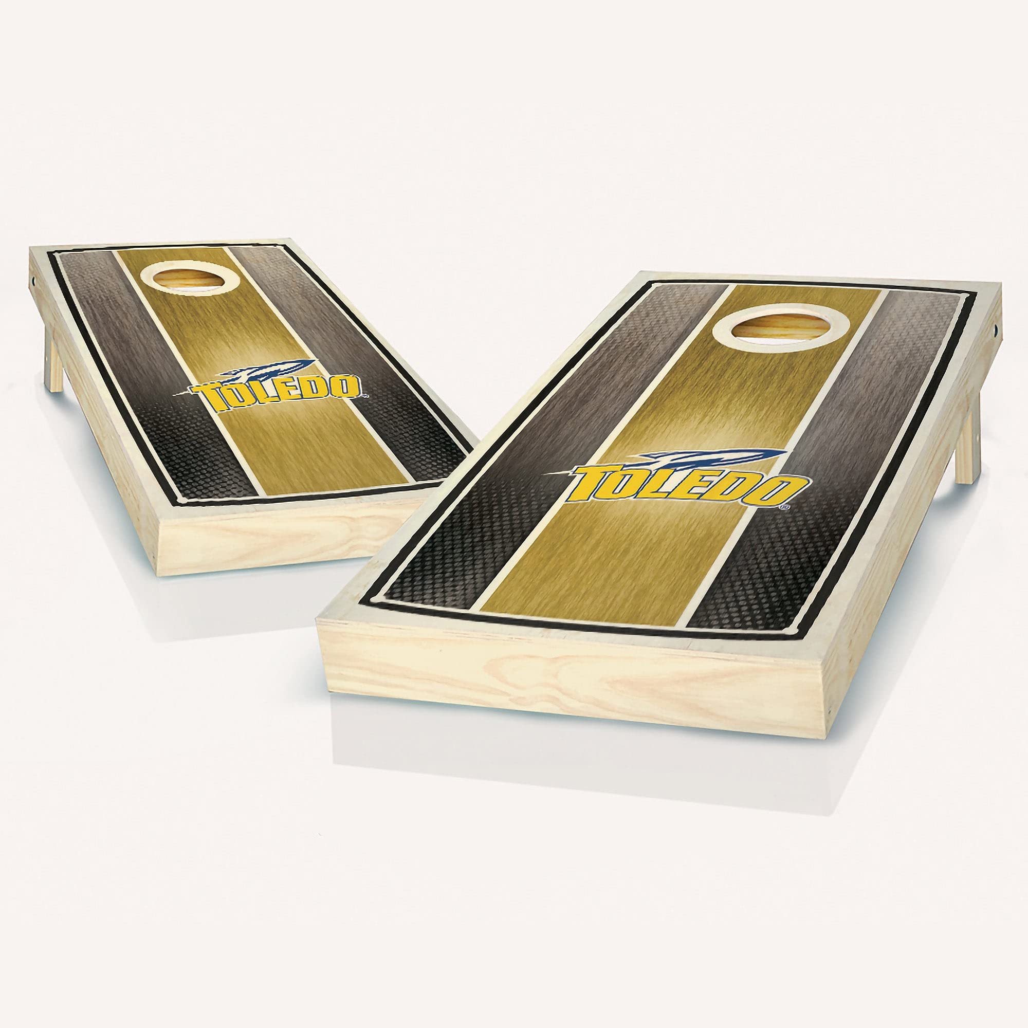 Premium Toledo Stained Striped Cornhole Game Set - 2 Wooden Boards & 8 Bean Bags for Outdoor Lawn Games, Tailgating, Backyard Parties and BBQ Events