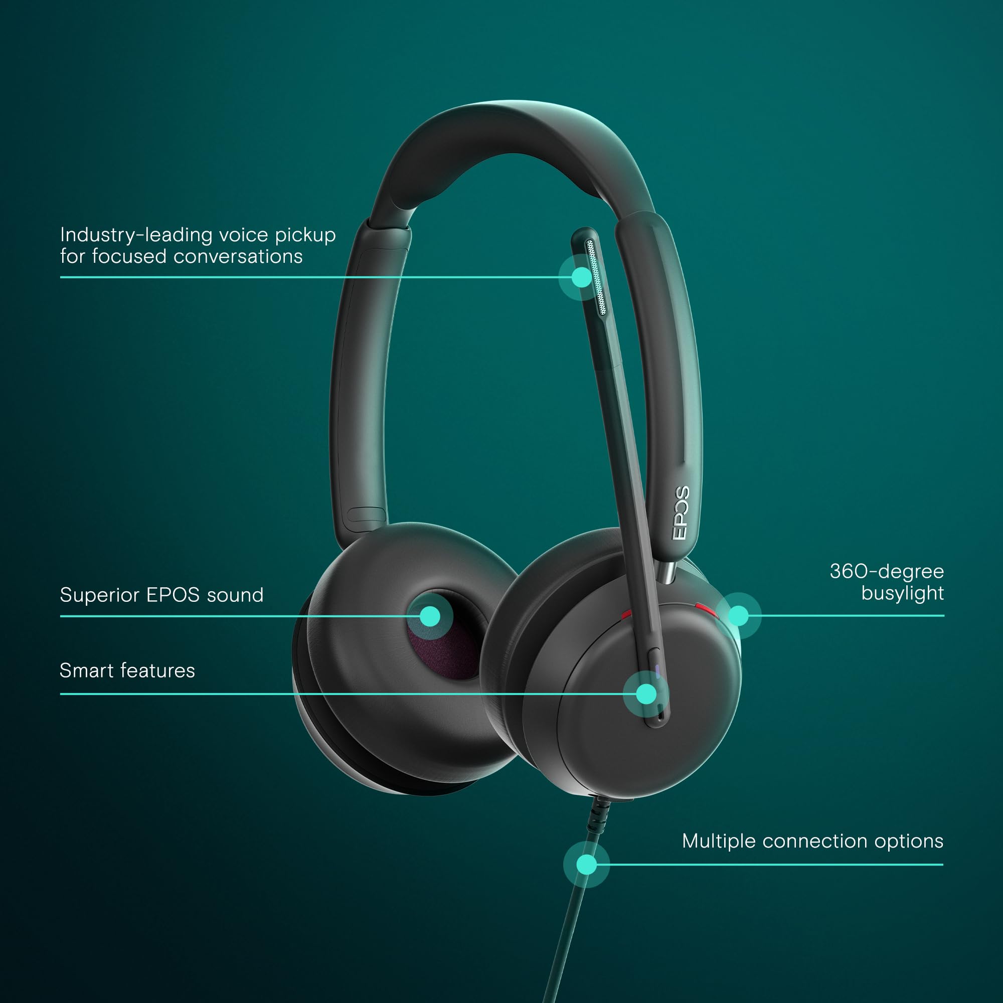 EPOS IMPACT 860T Dual-Sided USB-C & USB-A Wired Headset with Noise Cancelling Microphone - Microsoft Teams Certified, Super Wideband Audio, Comfortable Over-Ear Design for Business Calls, Remote Work & Home Office Professionals | Perfect for Video Conferencing, Online Meetings & Customer Support