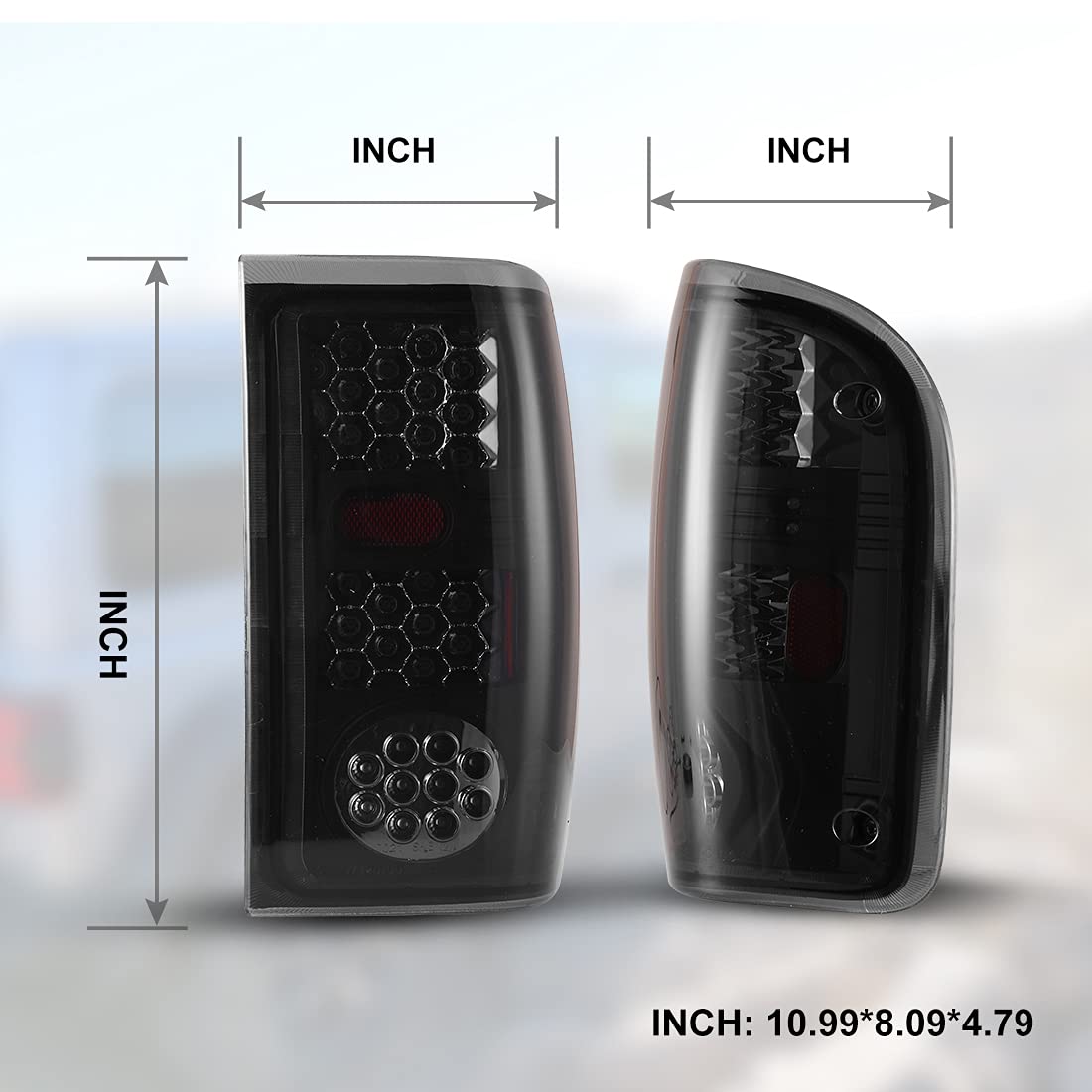 ROXX Full LED Tail Lights Assembly for 1993-1999 Ford Ranger - Smoke Lens Replacement with LED Brake, Turn & Reverse Lights - Driver & Passenger Side (Perfect for Off-Roading, Night Driving & Truck Customization)