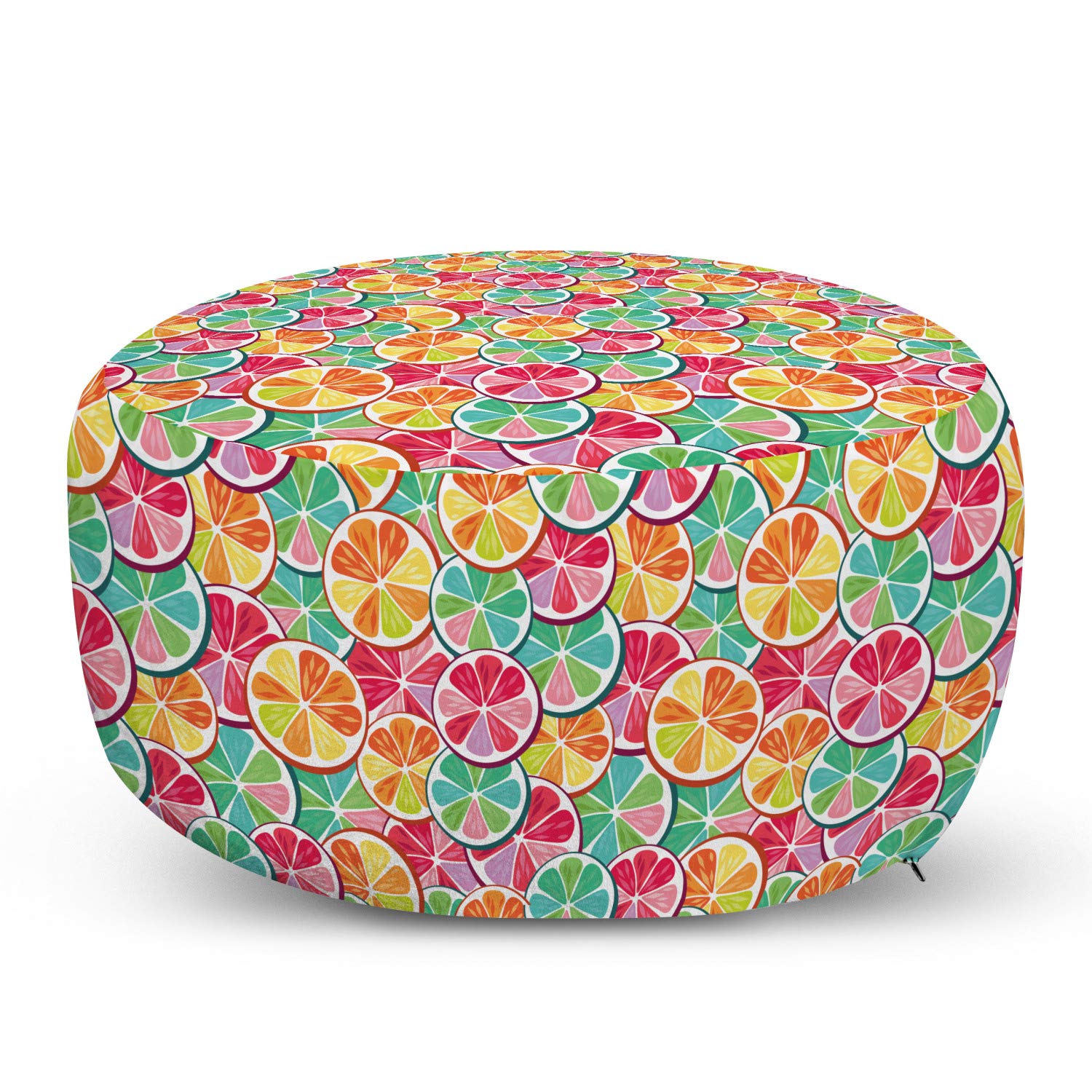 Ambesonne Citrus Fruits Ottoman Pouf - Grapefruit Lemon Lime Orange Abstract Print, Soft Foot Rest with Removable Cover for Living Room & Bedroom - Perfect for Home Decor, Lounge Seating & Cozy Reading Nook