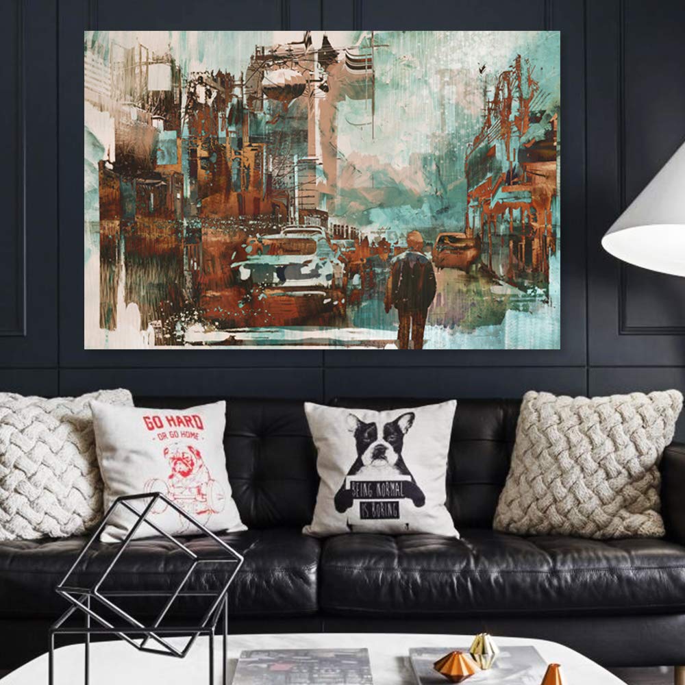 Wall26 Canvas Wall Art - Futuristic Cityscape Painting, Modern Home Decor for Bedroom, Living Room, Office, 16x24 Inches Framed Canvas Print