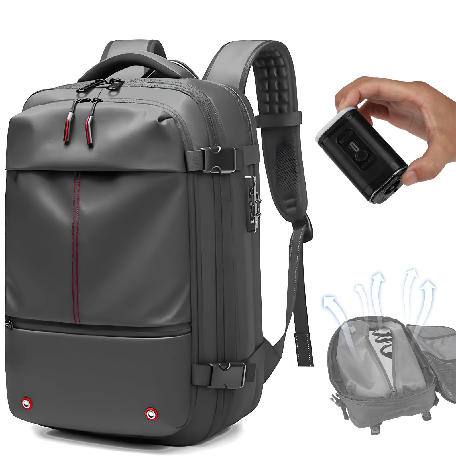 Vacuum Compression Travel Backpack 60L with Air Pump - Expandable, Anti-Theft Light Gray Hiking Backpack for Camping, Hiking & Outdoor Adventures