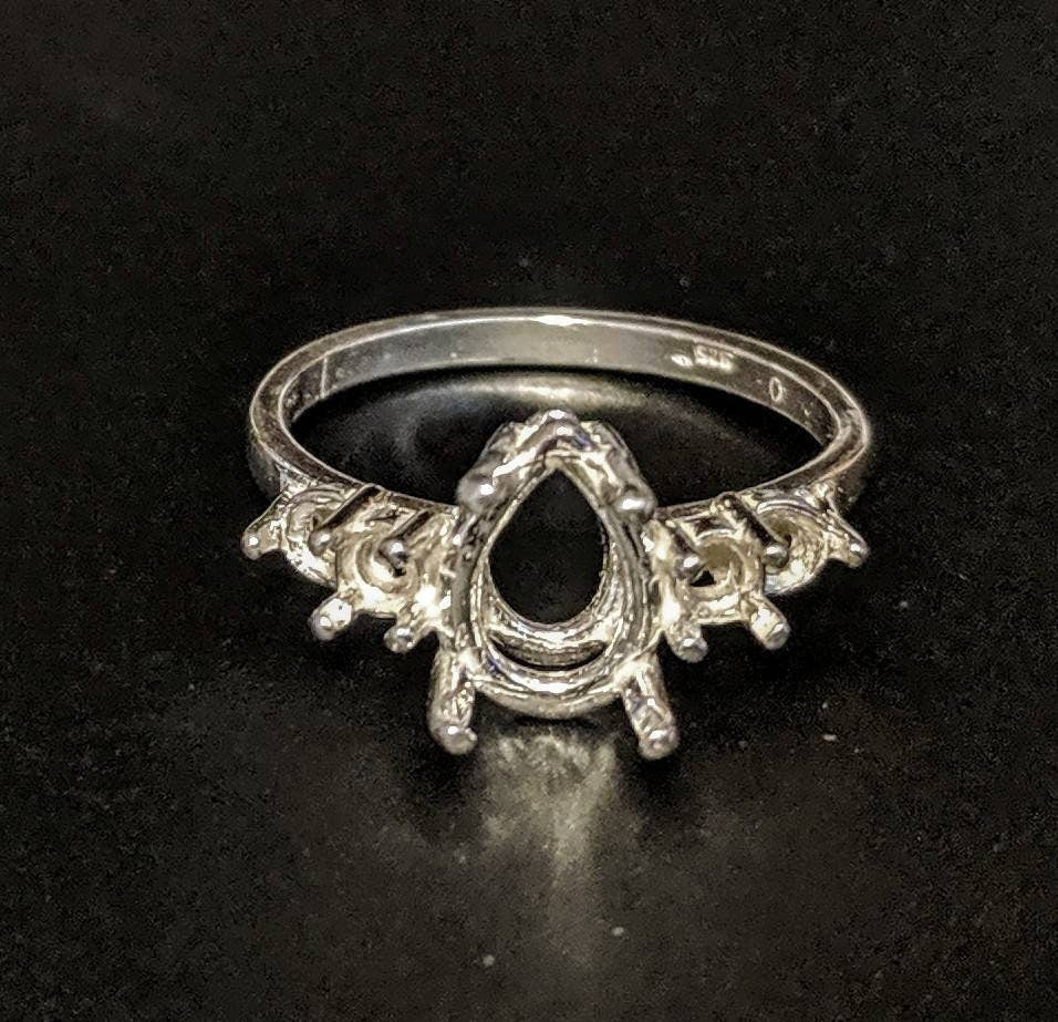 Sterling Silver or 14kt Gold Pear-Shaped Ring Setting - 10x7mm & 16x12mm with Accents - Size 7 (163492/143492) - Perfect for Engagement Rings, Wedding Bands & Jewelry Making