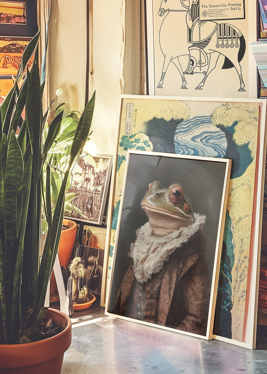 Pantone Mocha Mousse Frog Portrait Wall Art - Whimsical Animal Decor for Living Room, Nursery, or Office