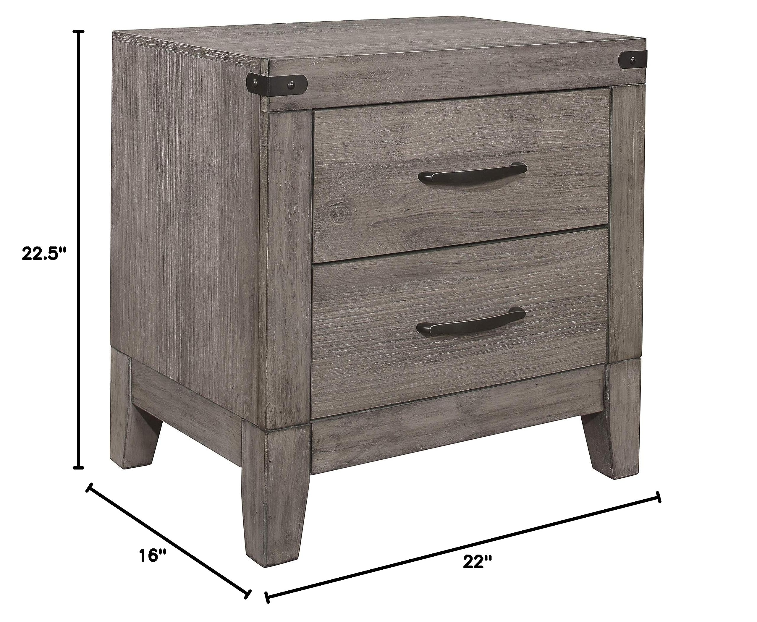 Homelegance 2-Drawer Nightstand with Metal Pulls, Grayish Brown Finish - Compact Bedside Table for Small Spaces, Perfect for Bedrooms, Dorms & Apartments