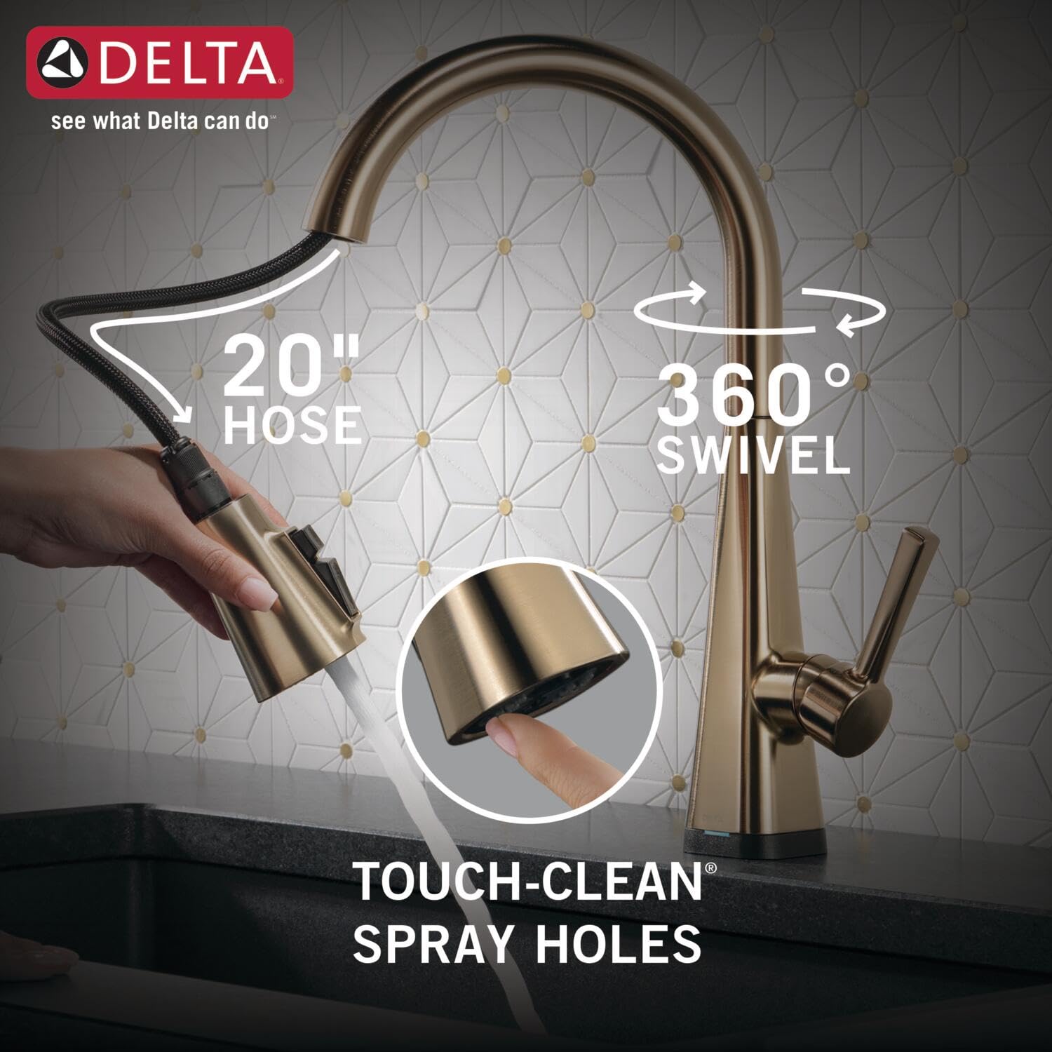Delta Gold Kitchen Faucet with Touch2O & Soap Dispenser for Modern Sinks