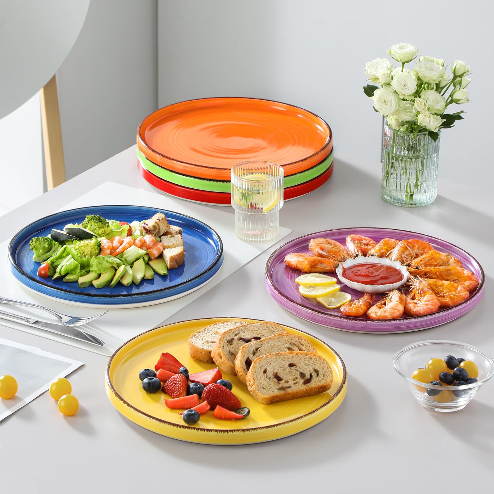 Vancasso Bonita 10.5 Inch Ceramic Dinner Plates Set of 6 - Colorful Large Dinnerware Plates for Everyday Meals, Microwave & Dishwasher Safe - Perfect for Family Dinners, Restaurants & Party Serving