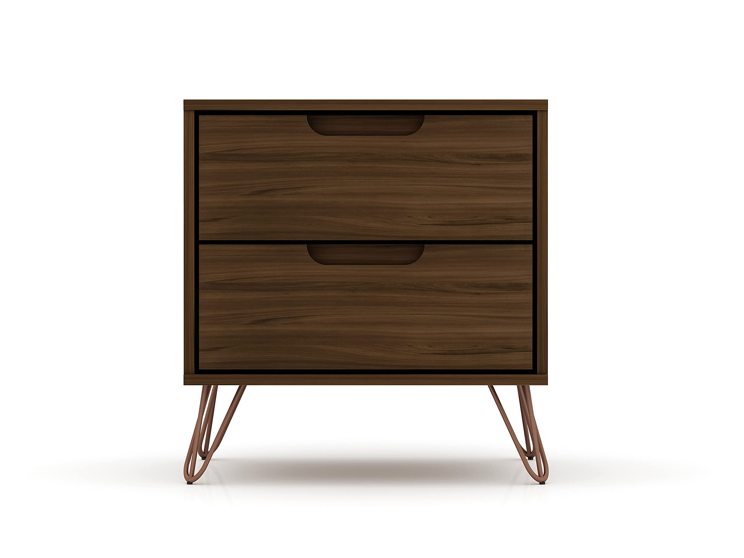 Mid Century Modern Nightstands Set of 2 - Manhattan Comfort Rockefeller Bedside Tables with Drawers, Minimalist Display & Storage Organizer - Brown Wood Bedroom Furniture for Master Bedroom, Guest Room or Living Room