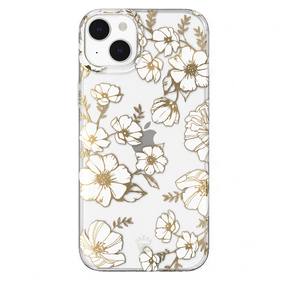 Elegant White & Gold Floral Transparent iPhone Case - Slim Protective Cover for iPhone 12/13/14/15 - Perfect for Everyday Use, Office & Special Occasions