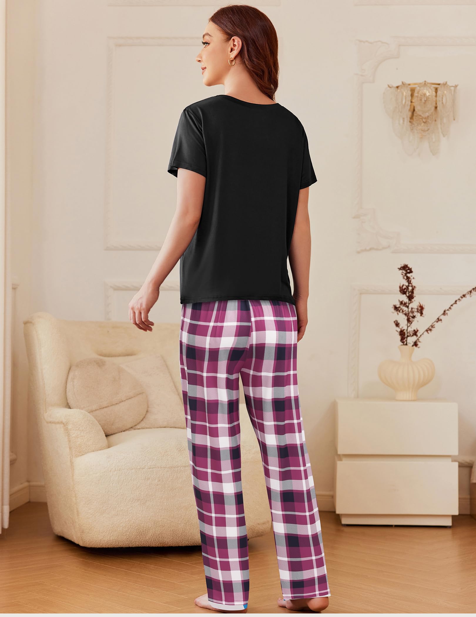 Ekouaer Women's 2-Pack Pajama Sets - Soft Short Sleeve Sleepwear Top & Pants Lounge Outfit with Pockets | Comfortable 4-Piece PJs for Sleeping, Lounging & Home Wear