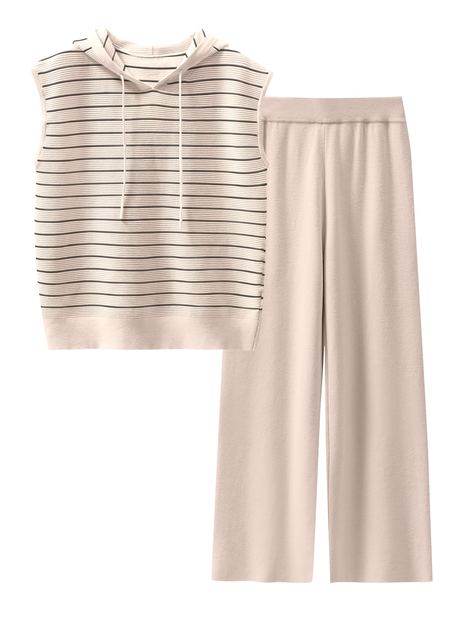 Caracilia Women's 2-Piece Outfit Set - Summer Sleeveless Tops & Knit Pants Lounge Wear - Soft Sweater Matching Sets for Casual, Home & Vacation Outfits