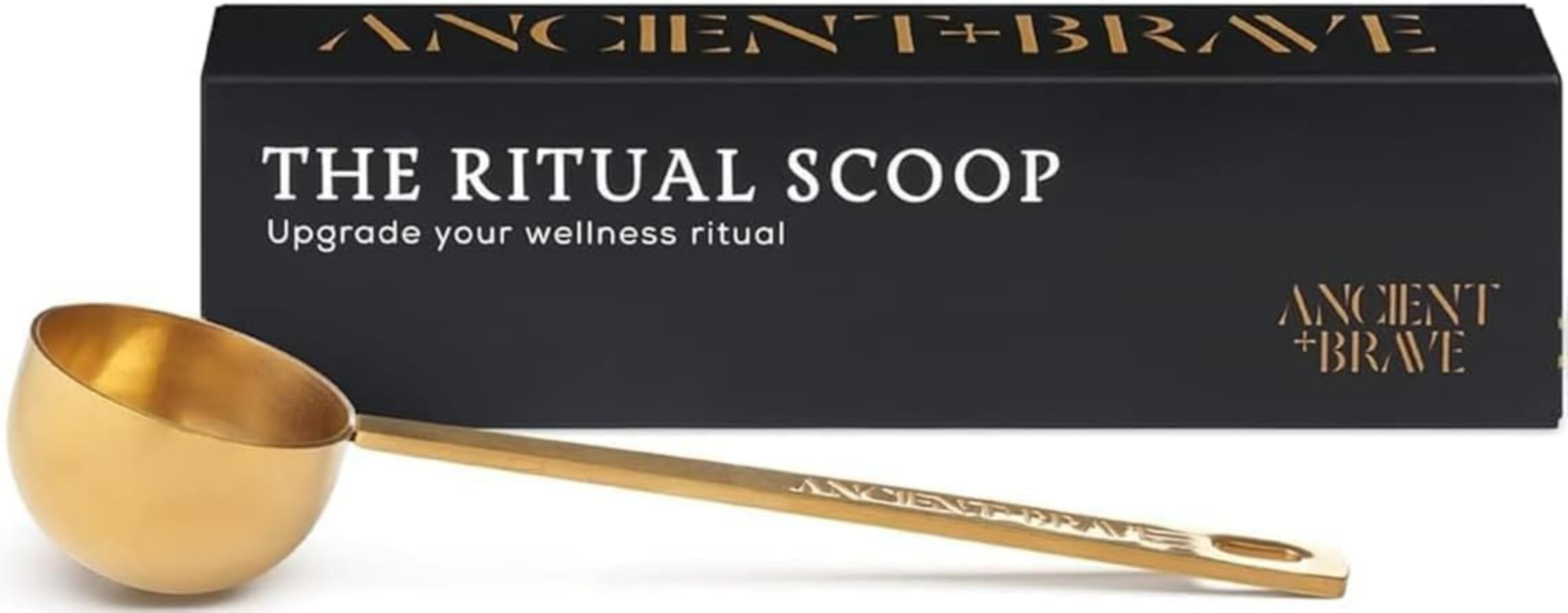 Ancient + Brave - Gold Stainless Steel Ritual Scoop Measuring Spoon for Collagen Supplements & Powders - Precise Approximate Measure - Elegant Gift Box Included - Perfect for Coffee, Tea, Protein Shakes & Baking