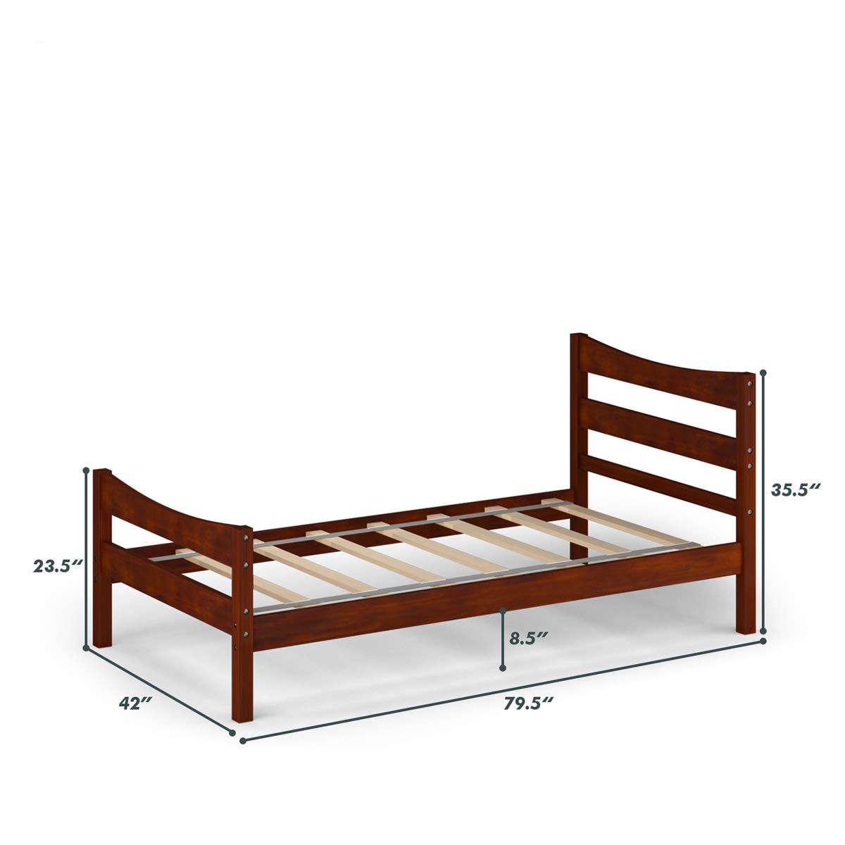 NAFORT Twin Size Wood Bed Frame with Headboard & Footboard - Solid Pine Platform Bed for Kids, No Box Spring Needed - Walnut Finish | Perfect for Boys & Girls Bedrooms, Dorm Rooms & Guest Rooms