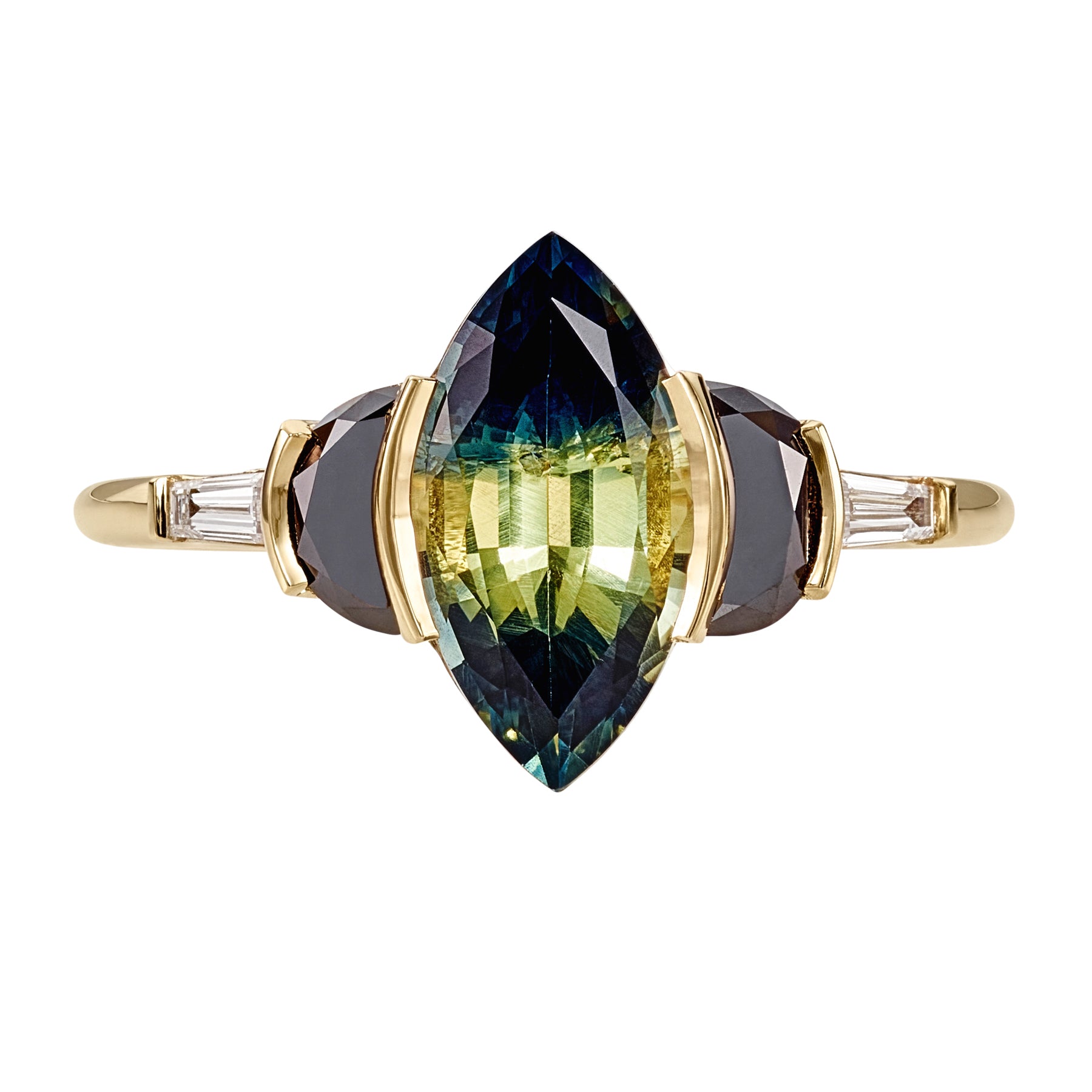 Exquisite Dragon's Eye OOAK Parti Sapphire & Black Diamond Engagement Ring for Women - Unique Handmade Wedding Band, Perfect for Proposals, Anniversaries & Special Occasions