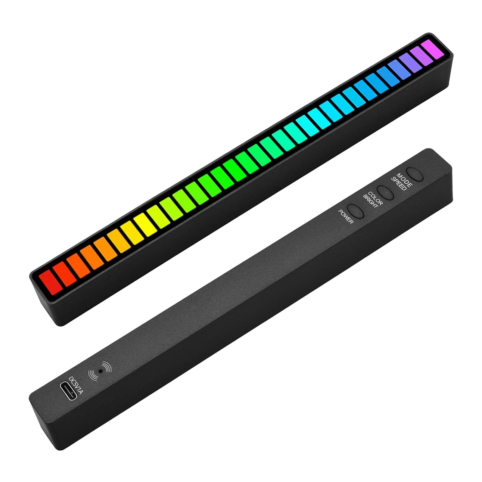 Mewmewcat RGB Sound Control Rhythm Lights - 32 LED 18 Colors Audio Spectrum Mode, 5 Speed & 4 Brightness Levels, USB Type-C Portable Voice Activated Atmosphere Light for Car, Gaming Room, Party, Bedroom & Home Decor