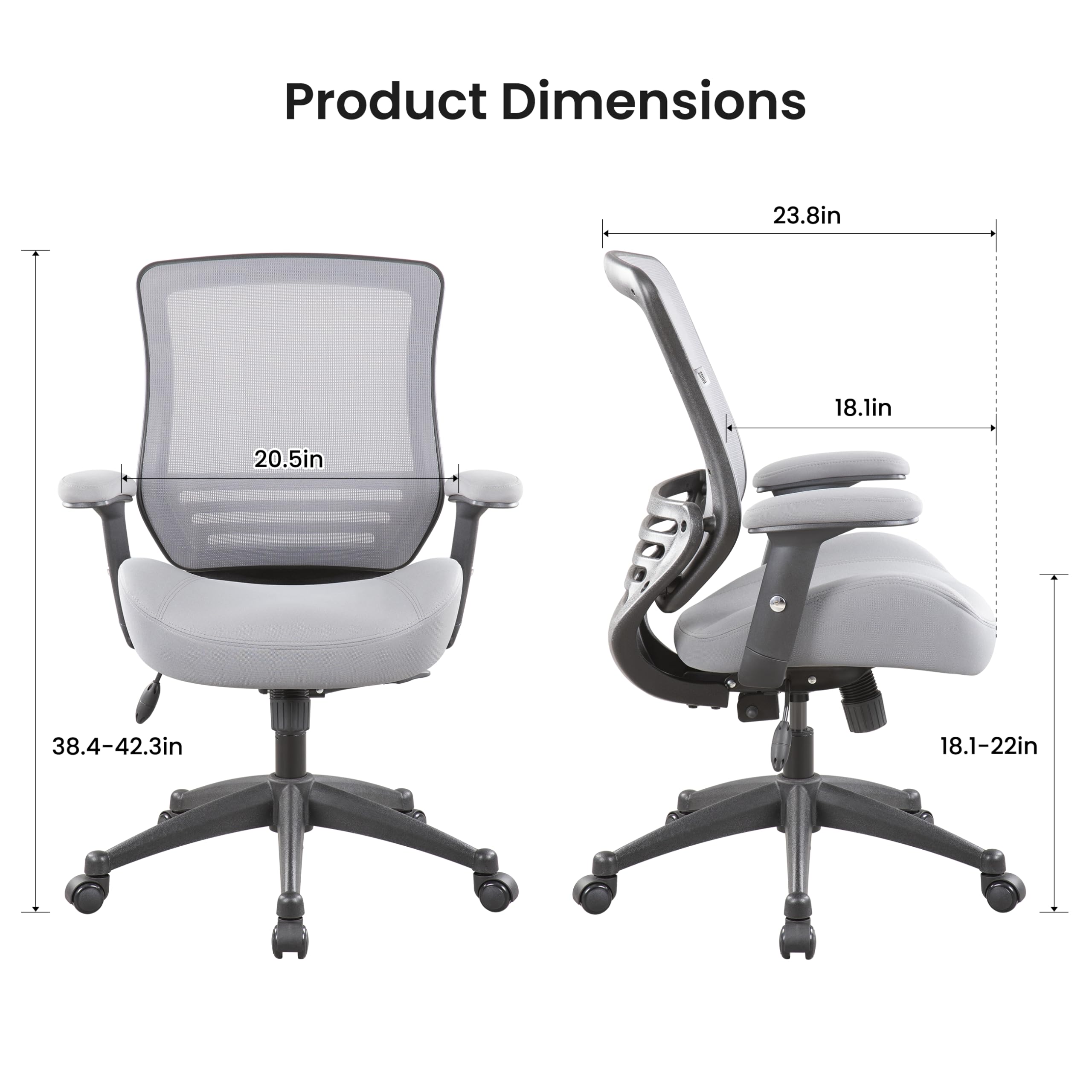 BOLISS 400lbs Capacity Ergonomic Mesh Office Chair with Adjustable Arms - Super Soft Wide Cushion, Breathable Backrest - Perfect for Home Office, Gaming & Computer Work (Grey)