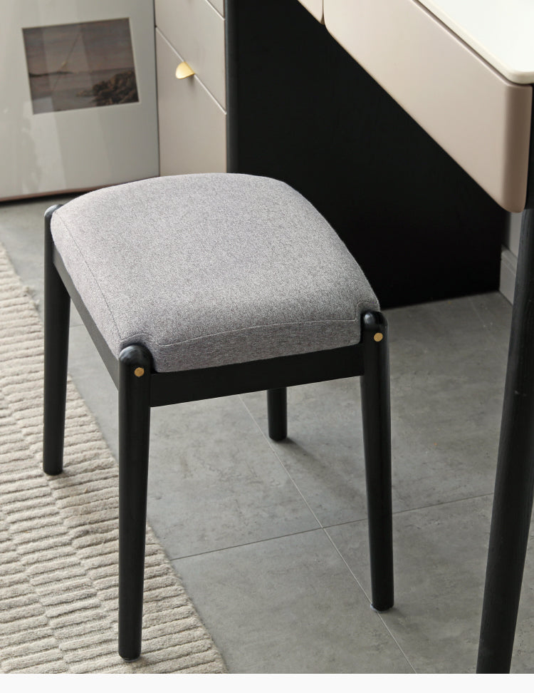 Solid Oak & Birch Wood Square Makeup Stool - Soft Padded Seat for Vanity, Dressing Room, and Bedroom Decor