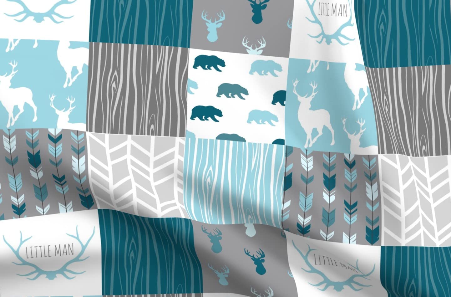 Premium Spoonflower Upholstery Velvet Fabric by The Yard - Woodland Blue Grey Teal Deer Antlers Arrows Woodgrain Print for Home Decor, Quilting & Apparel | Perfect for DIY Furniture, Curtains & Fashion Accessories