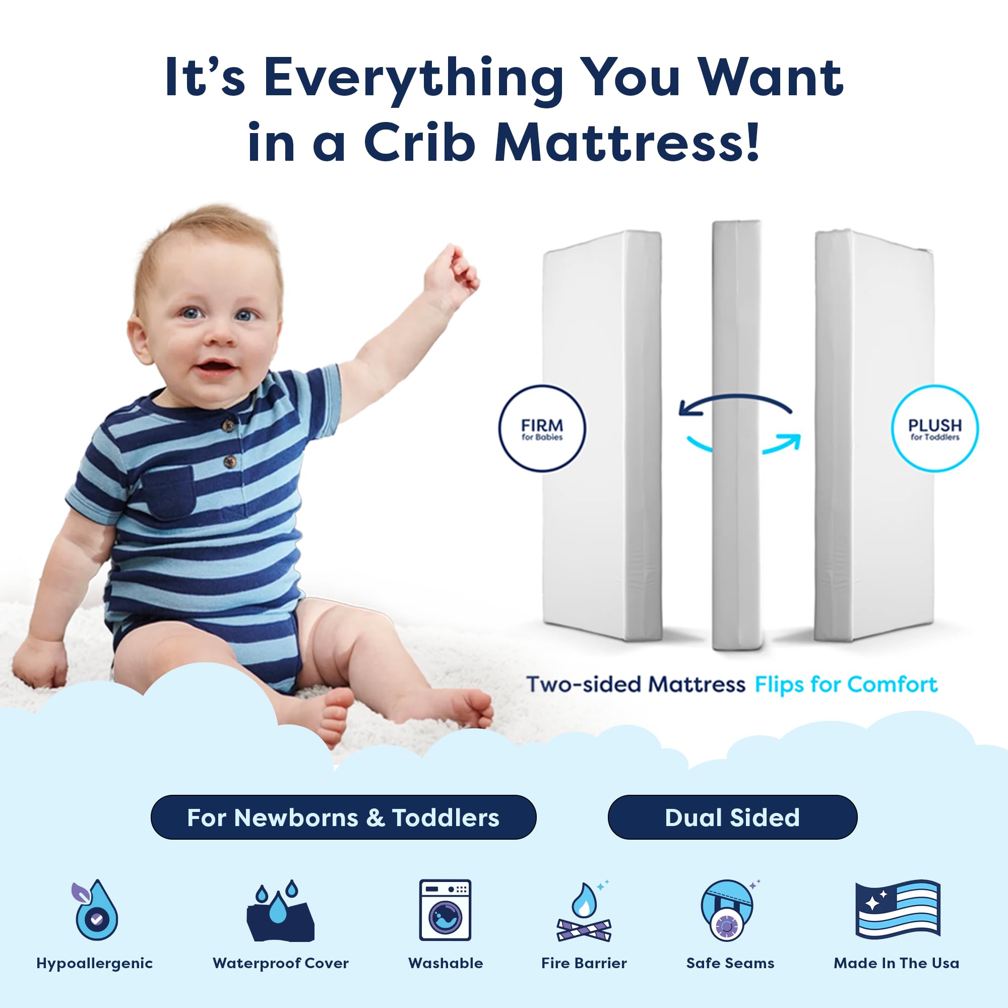 Moonlight Slumber Little Dreamer Firm Dual-Sided Crib Mattress - Standard Size, Waterproof, 5 Inch for Baby Nursery & Daycare Use