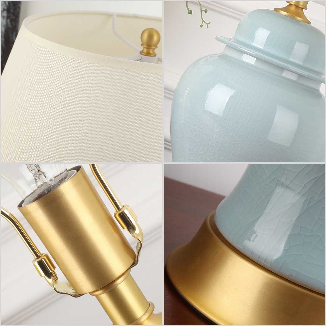4X Oval Ceramic Table Lamp with Gold Metal Base - Modern Desk Lamp for Bedroom, Living Room & Office - Yellow Lighting Decor for Home & Workspace