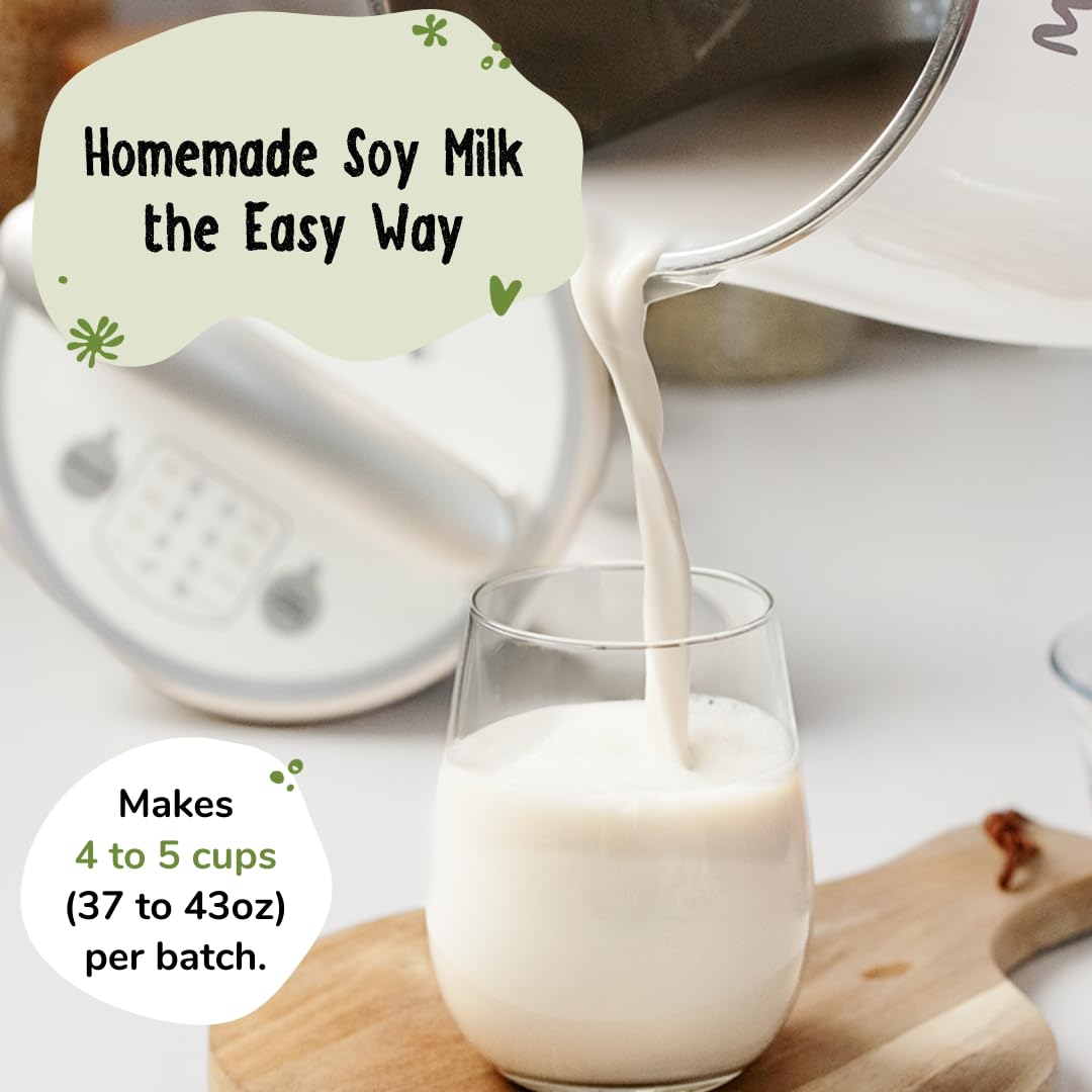 **Automatic Soy Milk Maker Machine - 43oz Homemade Fresh Soy Milk in 7 Minutes, Works with Dry & Soaked Beans, 304 Stainless Steel Interior - Perfect for Breakfast, Healthy Drinks & Vegan Lifestyle**