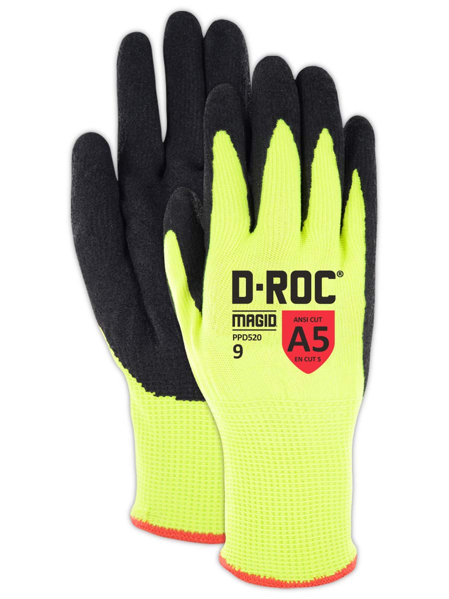 MAGID PPD5206 High-Visibility Nitrile Coated Padded Palm Work Gloves - Durable Safety Gloves for Construction, Warehouse & Outdoor Work
