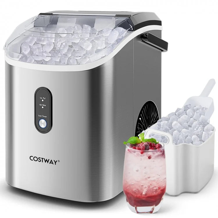 Nugget Countertop Ice Maker - Portable Pellet Ice Machine with Soft Chewable Ice, Silver | Perfect for Home, Office, and Cocktail Bars