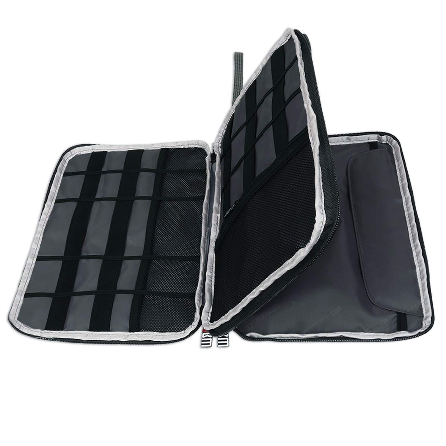 BUBM Double Layer Electronics Organizer Bag - Travel Gadget Storage for Cables, Memory Cards, Flash Drives & Accessories - Fits iPad/Tablet up to 9.7