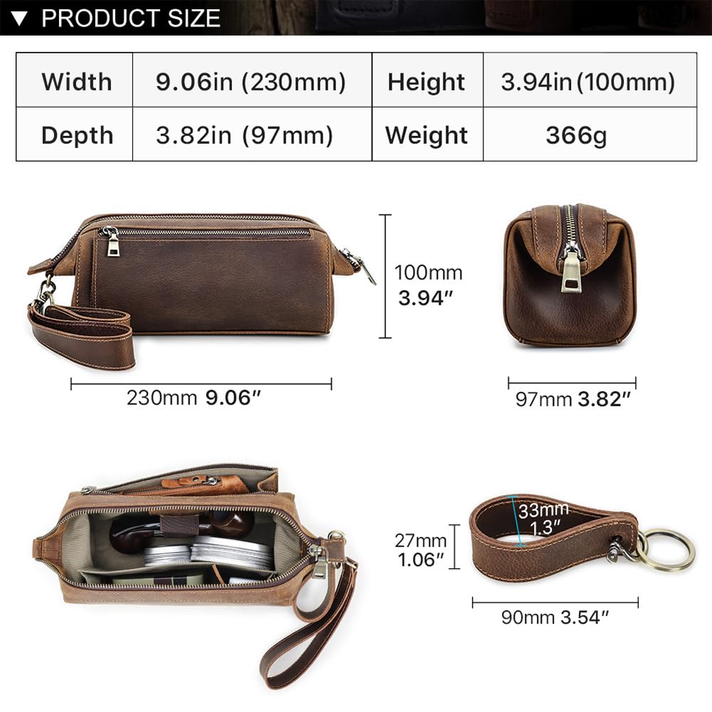 Premium Full Grain Leather Travel Tobacco Pipe Pouch with Stand - Organizer for 2 Pipes, Lighter & Cigarettes | Portable Smoking Accessories Case for Outdoor Adventures, Camping & Travel