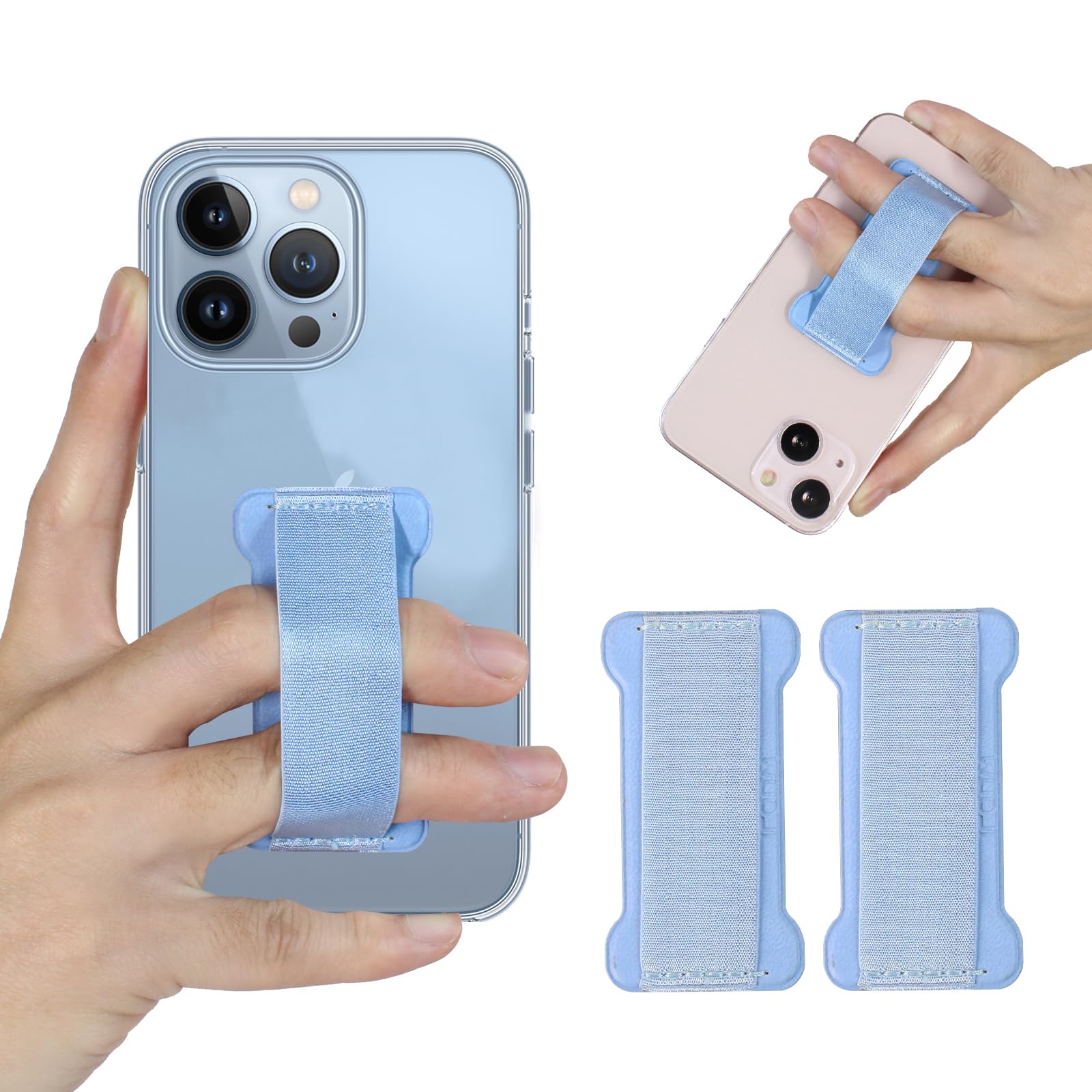 Universal Phone Grip Holder for Hands - 2 Pack Finger Strap Phone Holder with Selfie Grip, Compatible with Most Smartphones (Light Blue) - Perfect for Selfies, Gaming, and One-Handed Phone Use