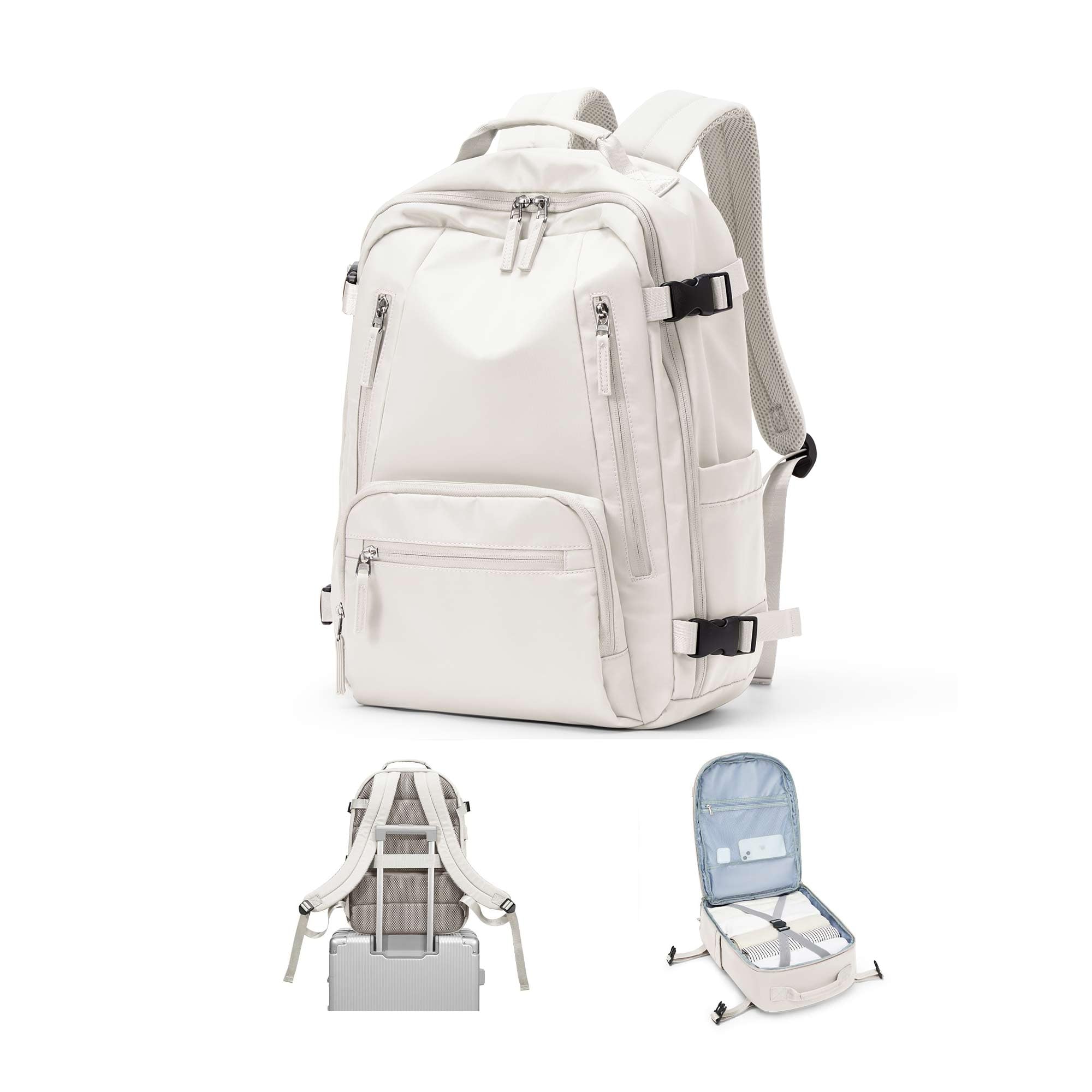 Waterproof Travel Backpack for Women & Men - TSA Approved Carry On Personal Item Bag with USB Charging Port | Business Laptop Backpack for Hiking, Gym & Daily Use | Features Shoe Compartment & Casual Design (White) - Perfect for Air Travel, Commuting & Outdoor Adventures