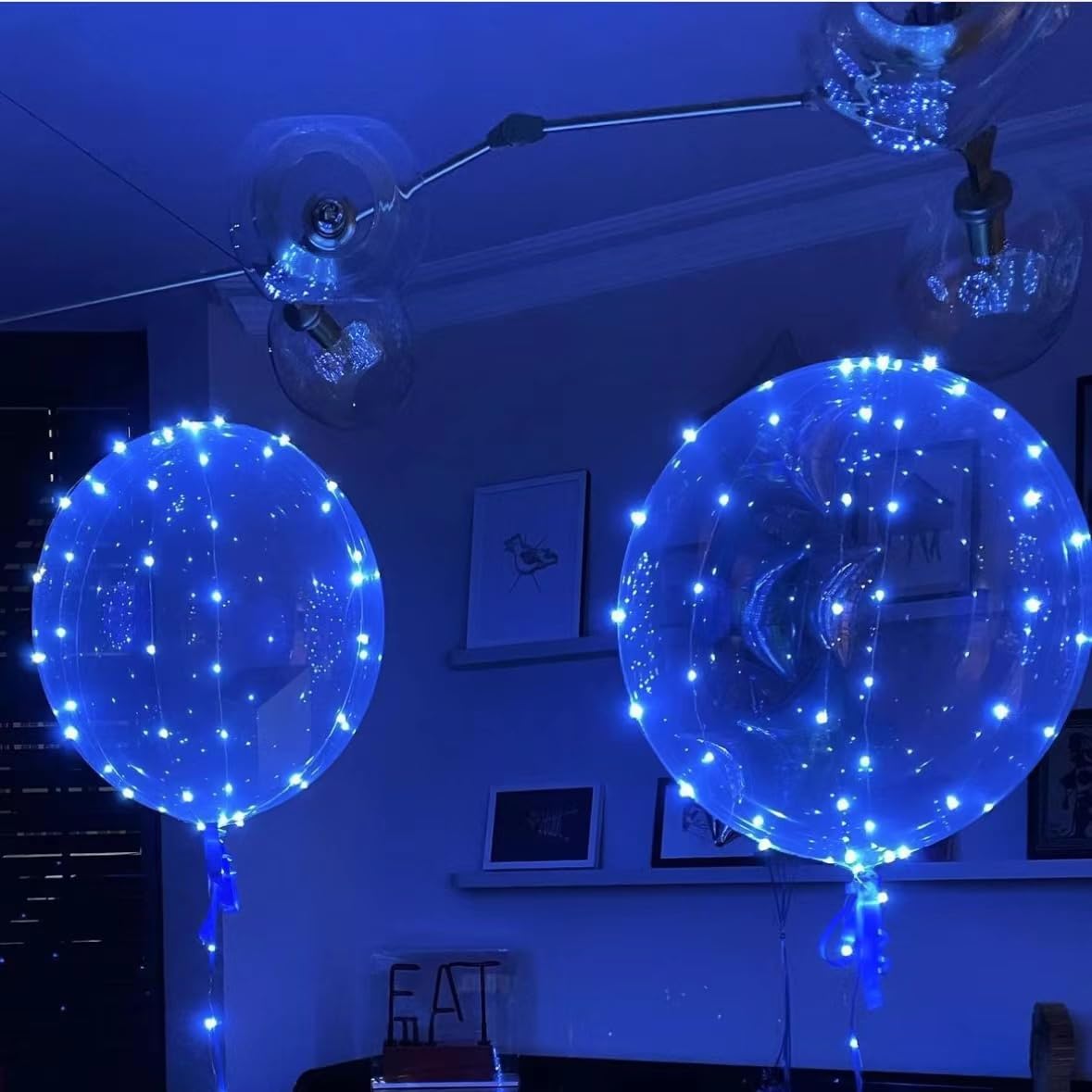 Blue LED Balloons 6-Pack - Light Up Clear Bobo Balloons with String Lights for Party, Birthday, Anniversary, Wedding Decorations - Perfect for Indoor & Outdoor Celebrations, Nighttime Events, and Photo Backdrops