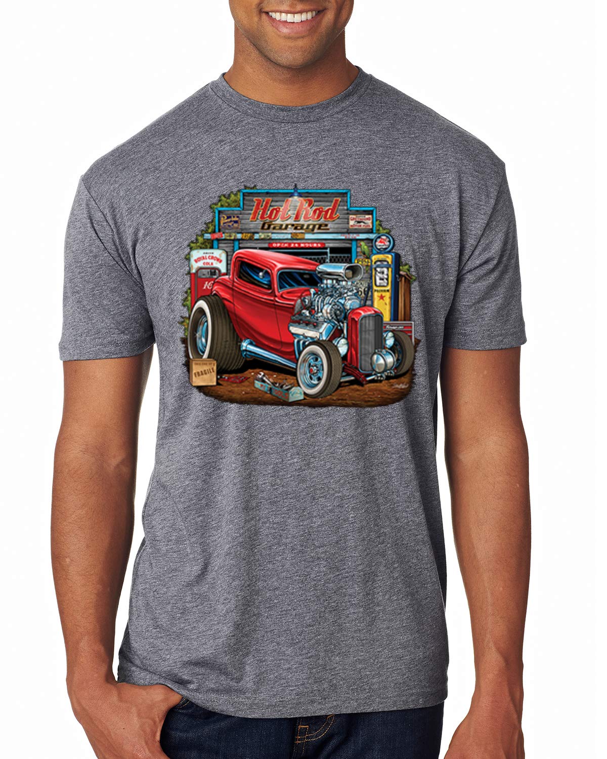 Vintage Hot Rod Old Garage Cars & Trucks Men's Premium Tri-Blend T-Shirt - Classic Automotive Style for Car Enthusiasts & Mechanics - Perfect for Casual Wear, Car Shows & Garage Hangouts