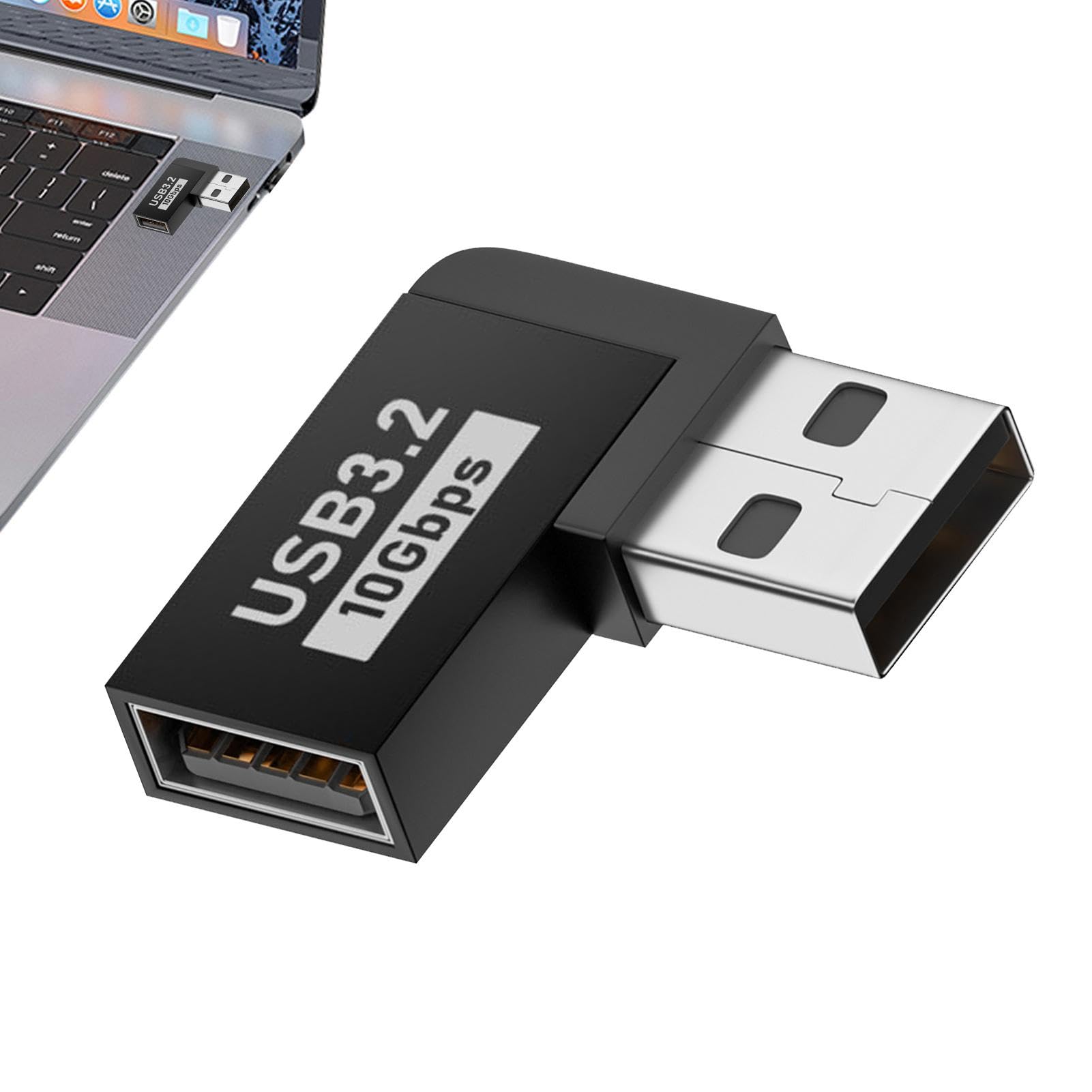 High-Speed USB 3.0 A Male to Female Adapter - 10Gbps Data Transfer, Right Angle L-Shaped USB Extender Connector for Laptop, PC, TV - Perfect for Tight Spaces & Cable Management