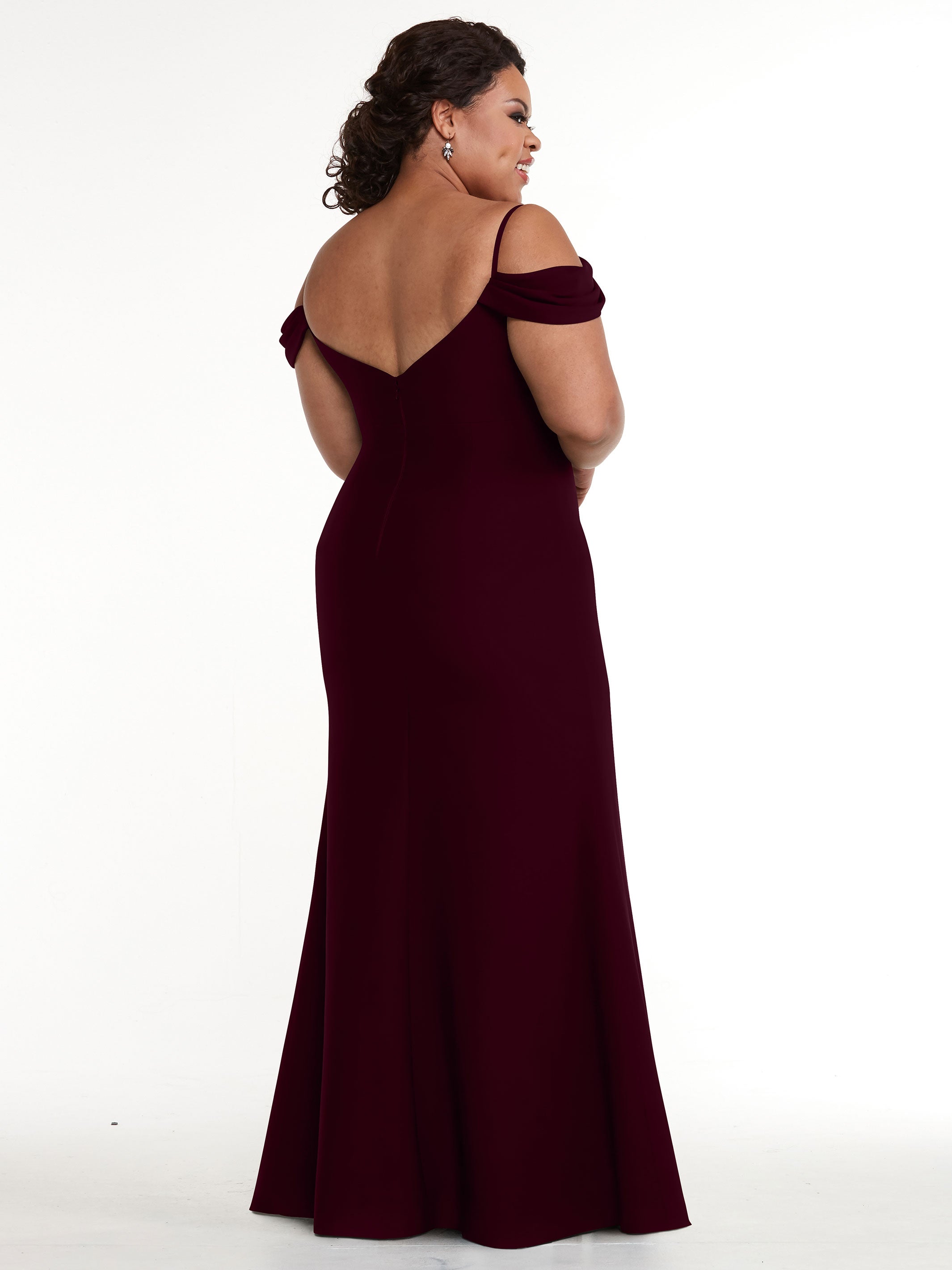 Elegant 83029 Stretch Chiffon Off-Shoulder Bridesmaid Dress with Thigh High Slit - Perfect for Weddings, Parties & Formal Events