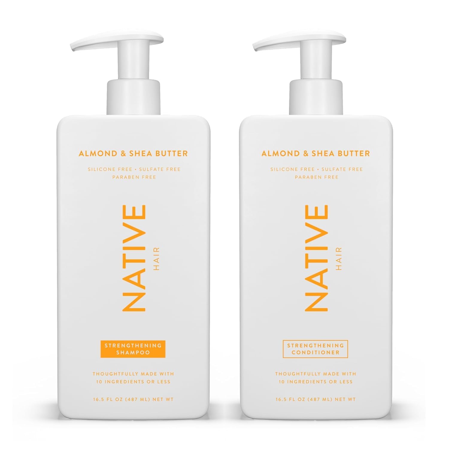 **Organic Almond & Shea Butter Shampoo and Conditioner Set - Sulfate, Paraben & Silicone Free for All Hair Types (Fine, Dry, Damaged, Color-Treated) - 16.5 fl oz Each (2-Pack) - Hydrating & Repairing for Daily Hair Care**