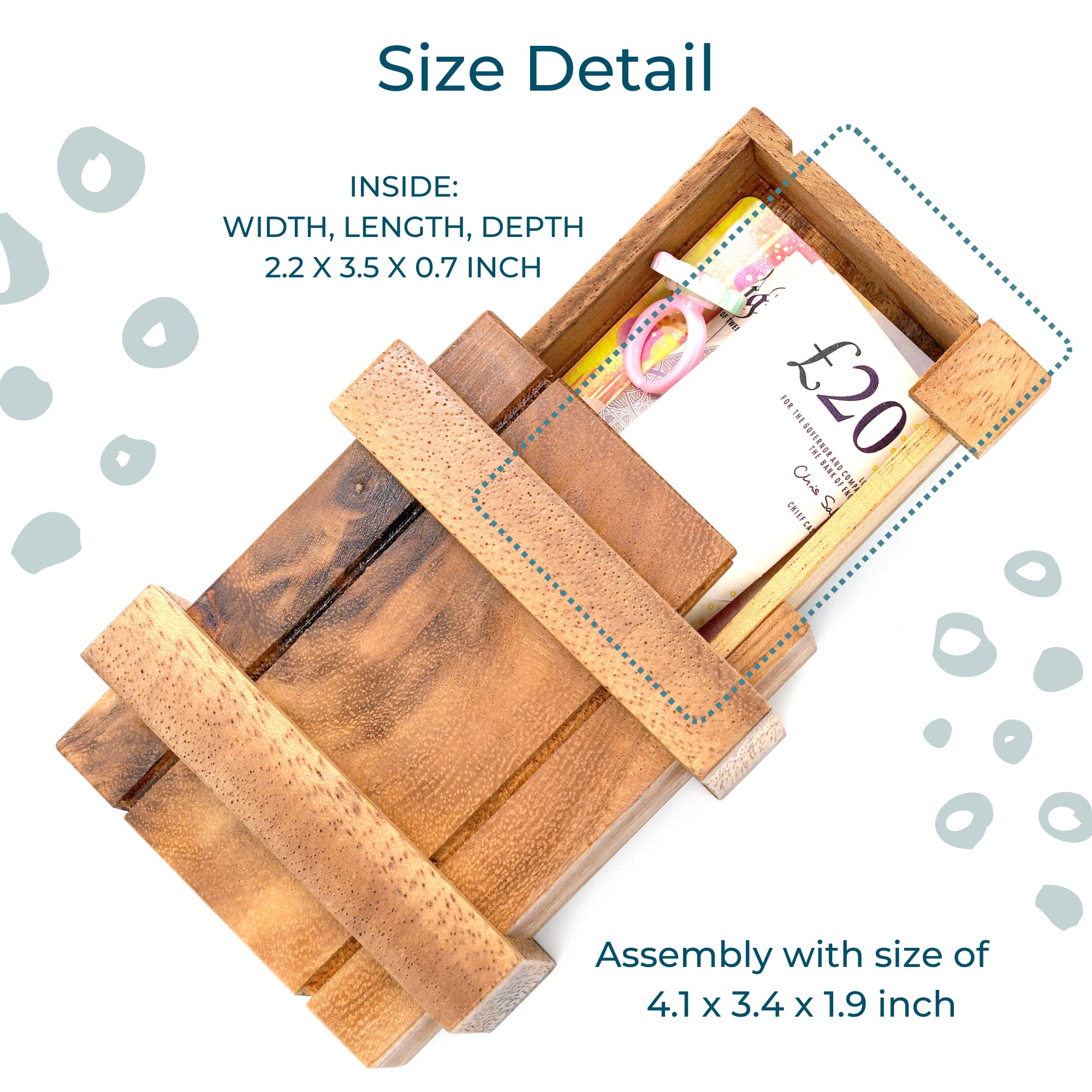 BSIRI Magic Box - Secret Wooden Puzzle Box with Hidden Compartments | Brain Teaser Mystery Gift Box for Jewelry, Cash & Credit Cards | Perfect for Escape Rooms, Gifts & Home Decor (Credit Card Size)